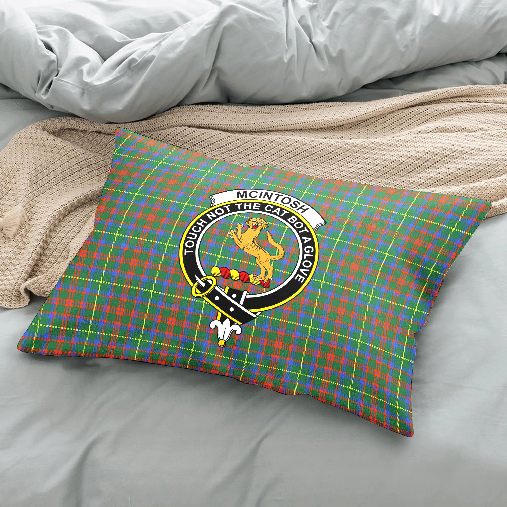 McIntosh Hunting Ancient Tartan Crest Pillow Cover