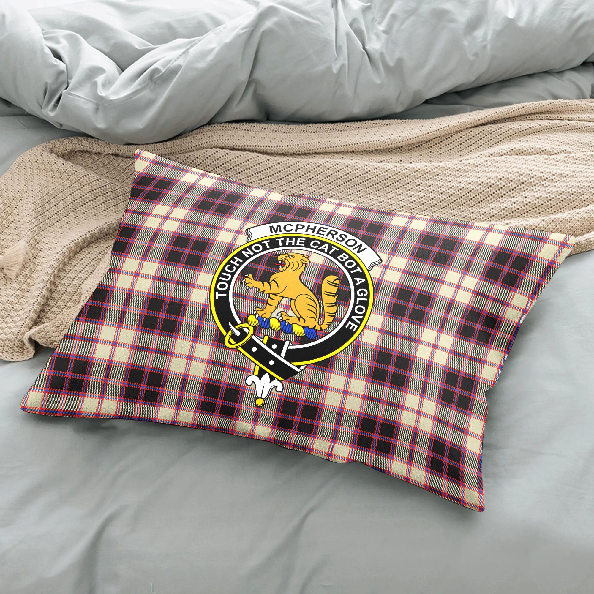 McPherson Hunting Ancient Tartan Crest Pillow Cover