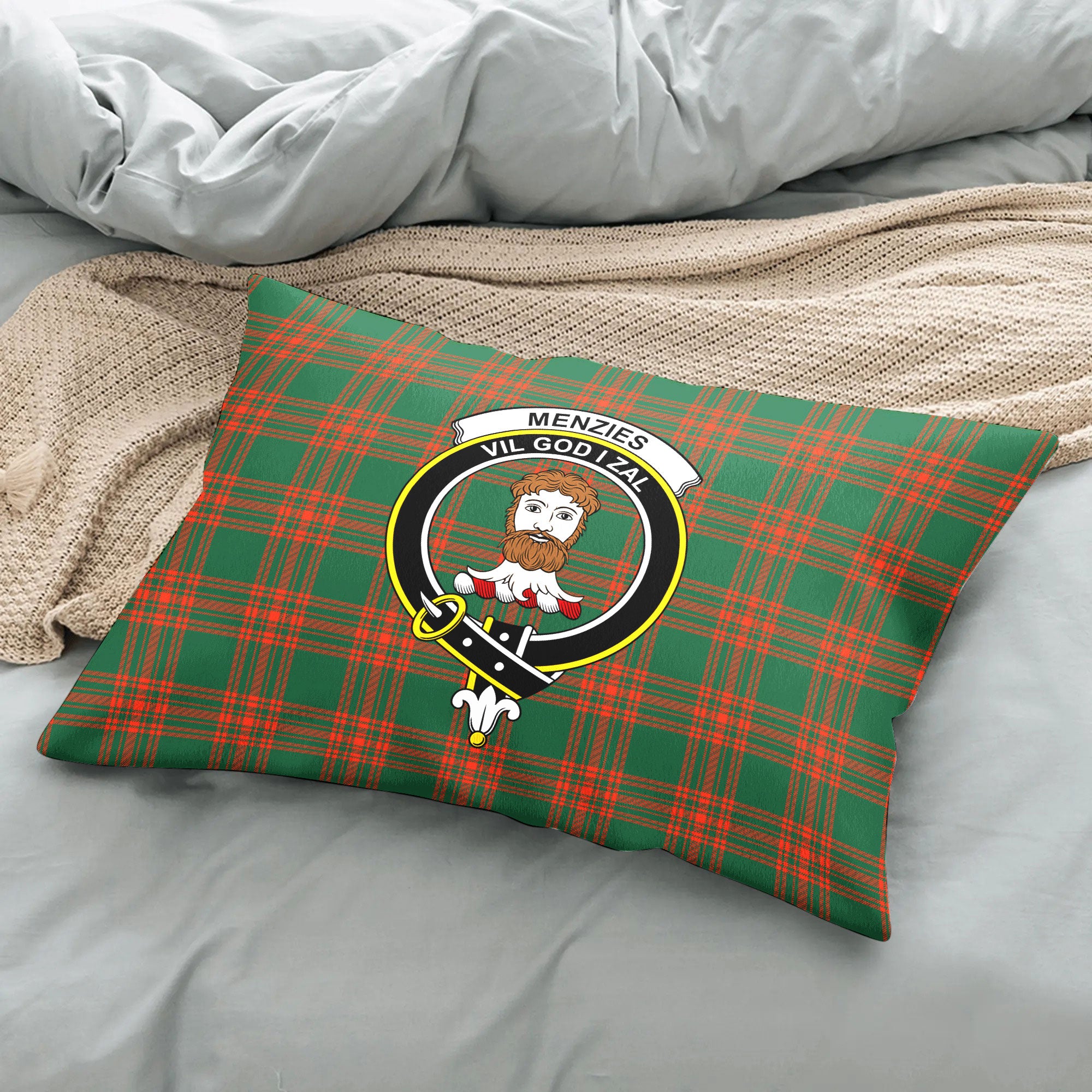 Menzies Green Ancient Tartan Crest Pillow Cover