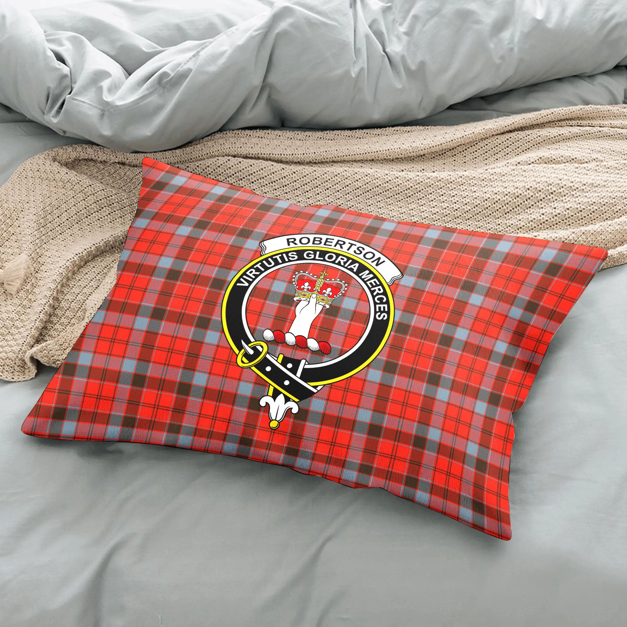 Robertson Weathered Tartan Crest Pillow Cover