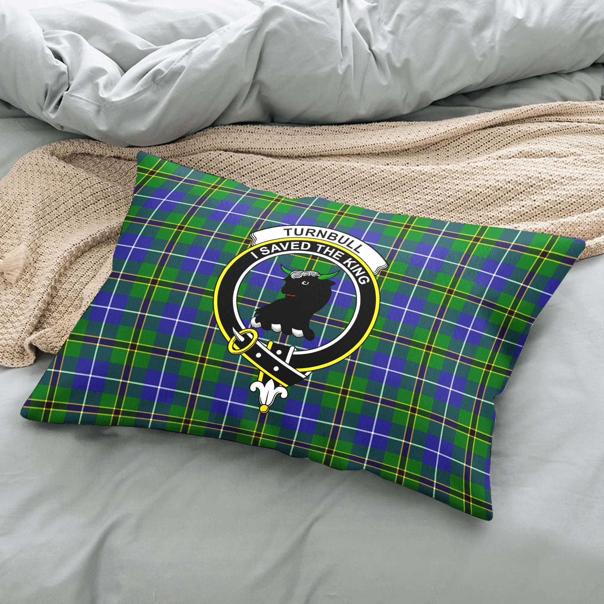 Turnbull Hunting Tartan Crest Pillow Cover