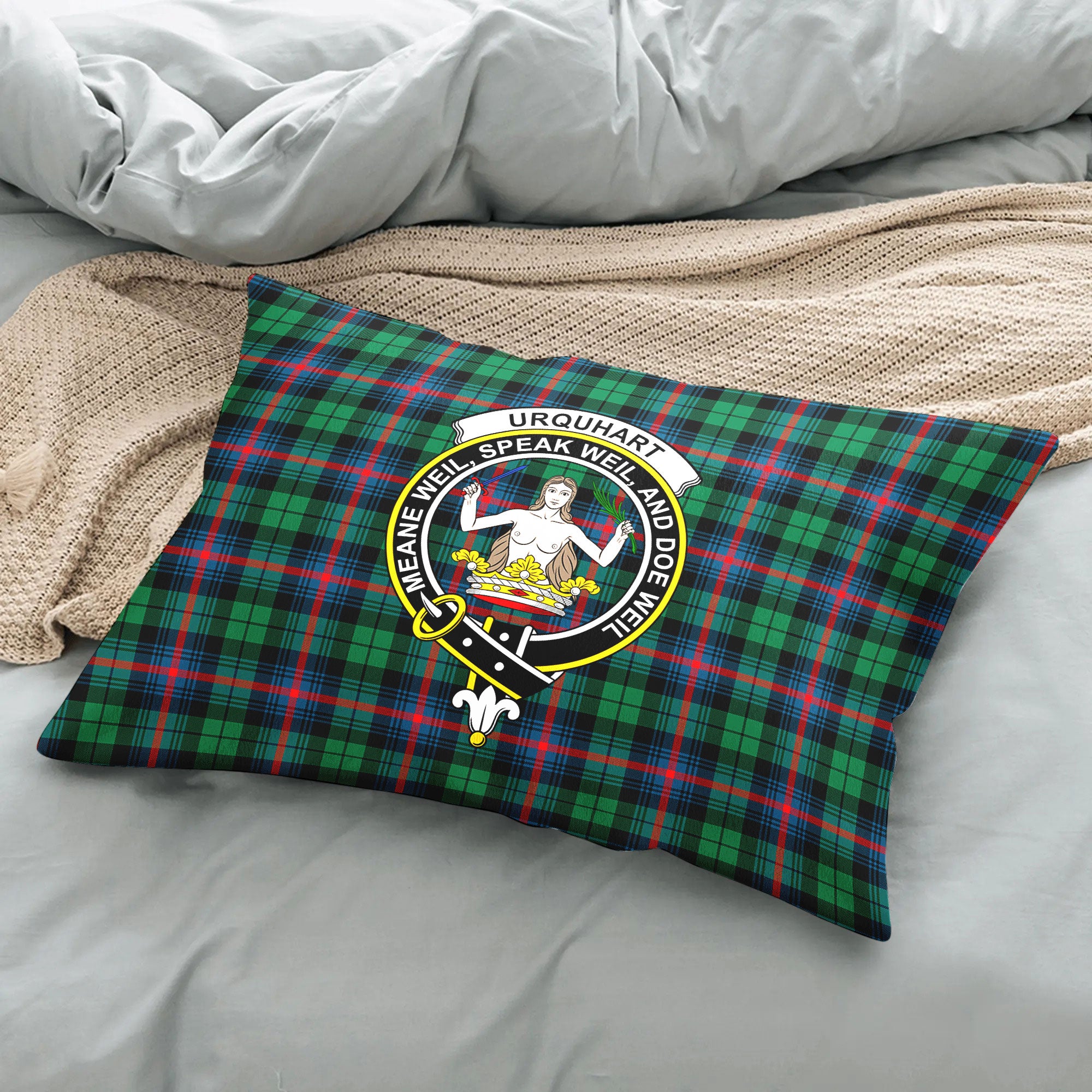 Urquhart Broad Red Ancient Tartan Crest Pillow Cover