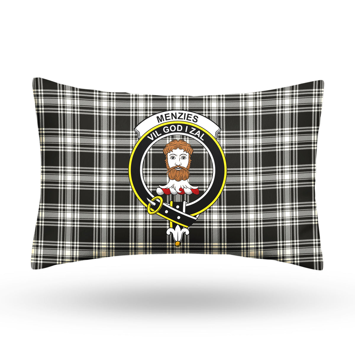 Menzies Black - White Ancient Tartan Crest Pillow Cover