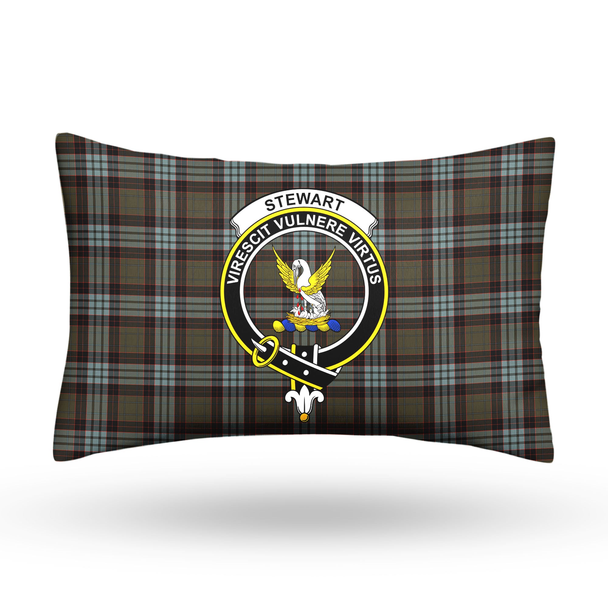 Stewart Old Weathered Tartan Crest Pillow Cover