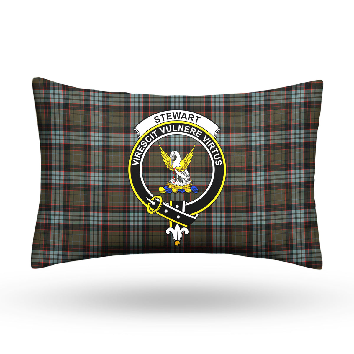 Stewart Old Weathered Tartan Crest Pillow Cover