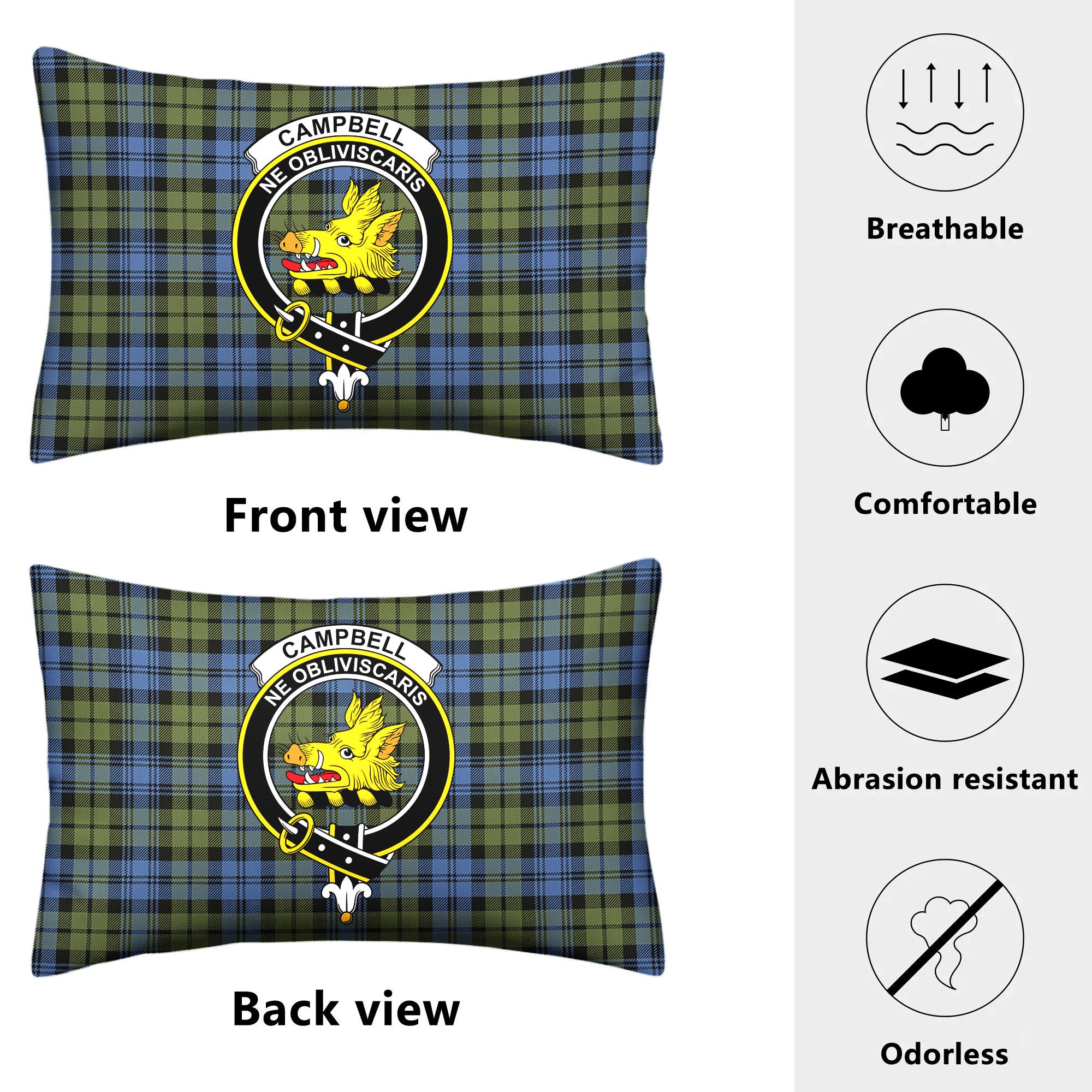 Campbell Faded Tartan Crest Pillow Cover