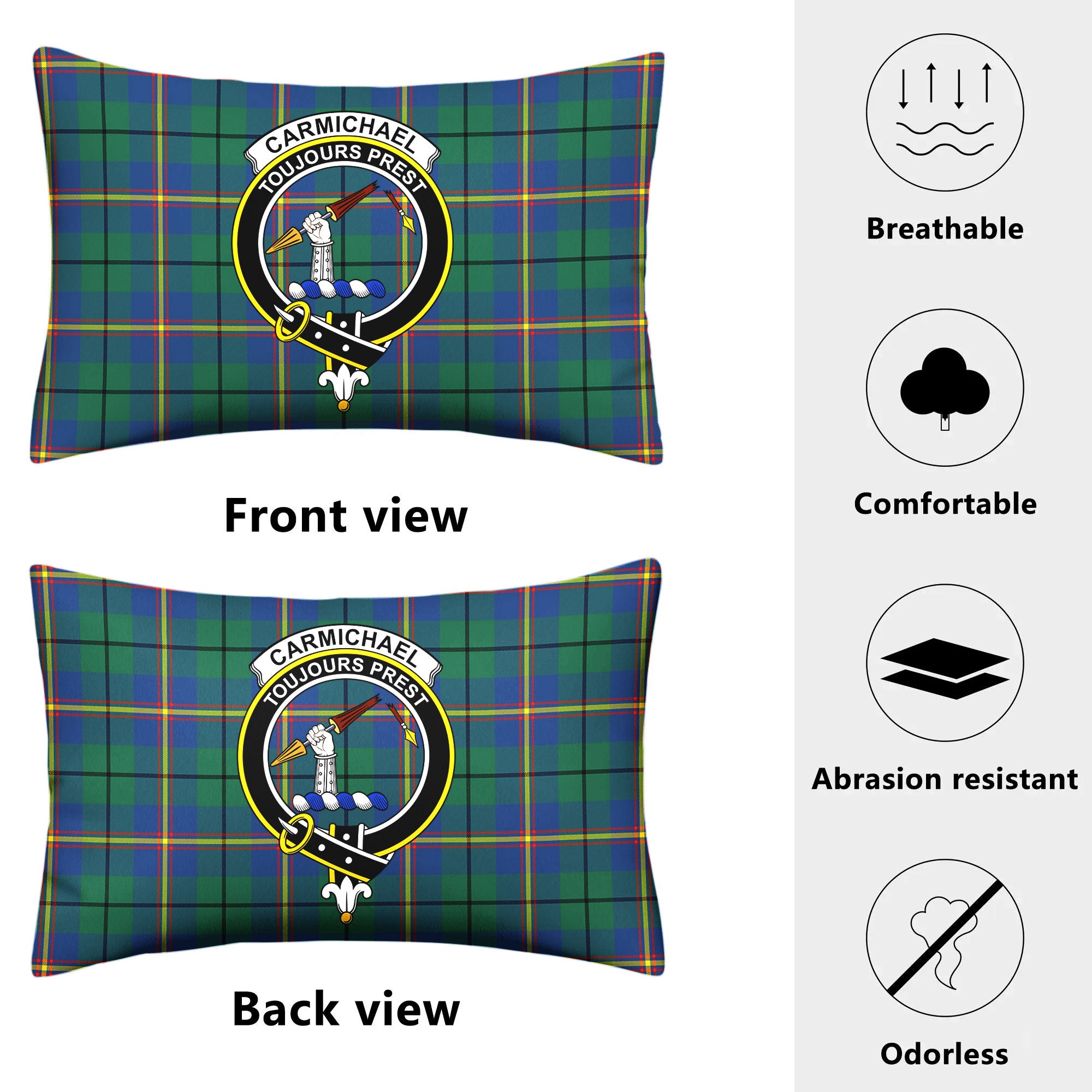 Carmichael Ancient Tartan Crest Pillow Cover