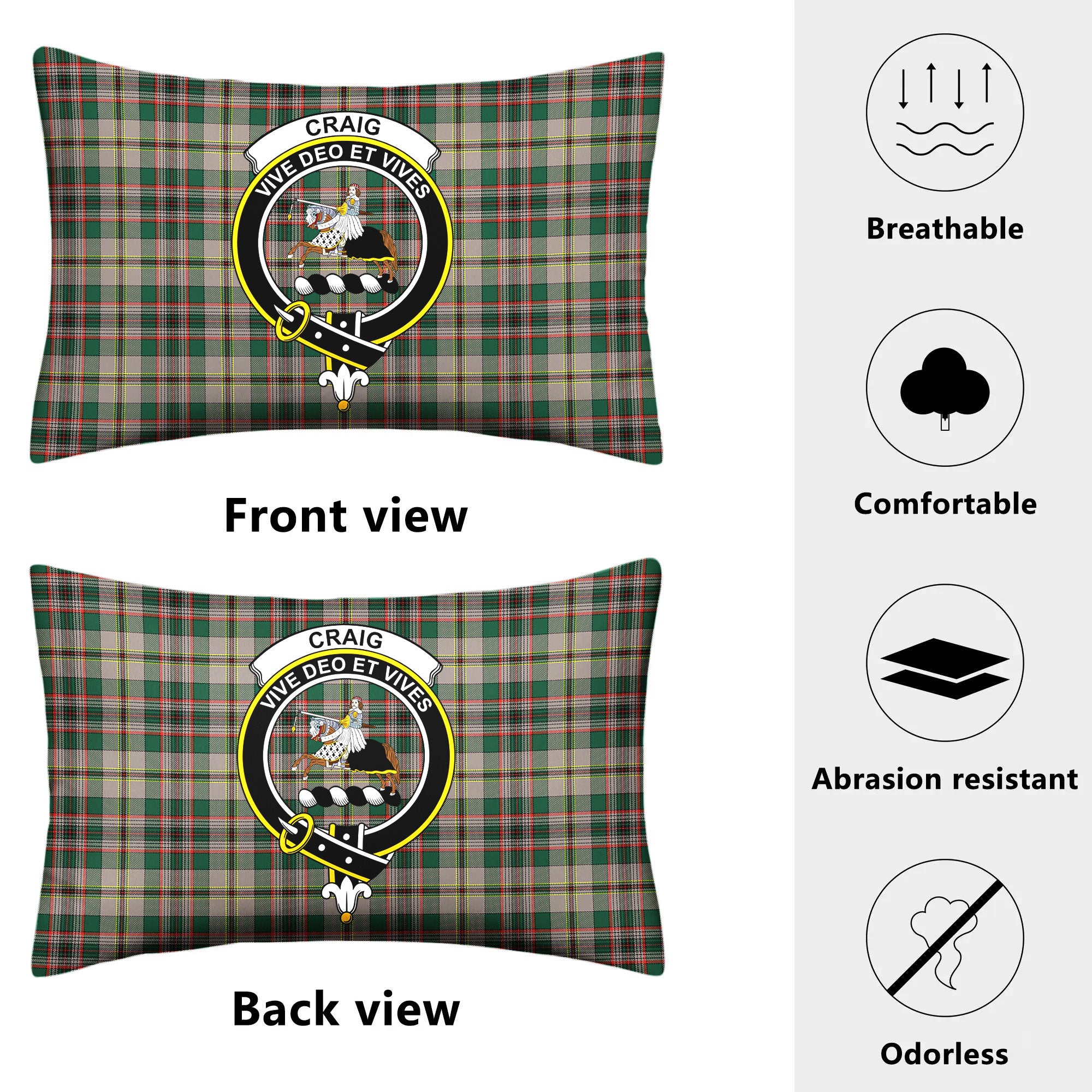 Craig Ancient Tartan Crest Pillow Cover