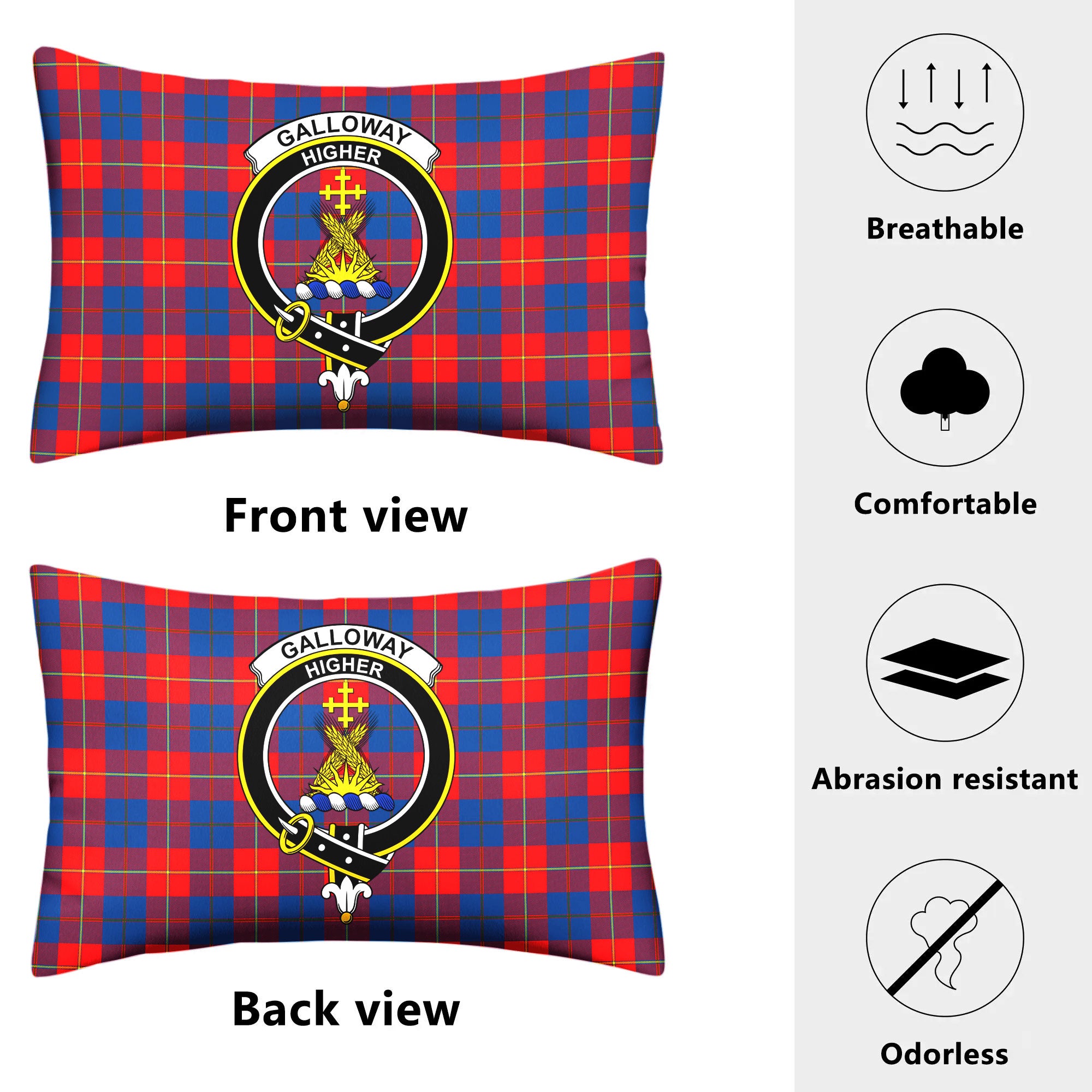 Galloway Red Tartan Crest Pillow Cover