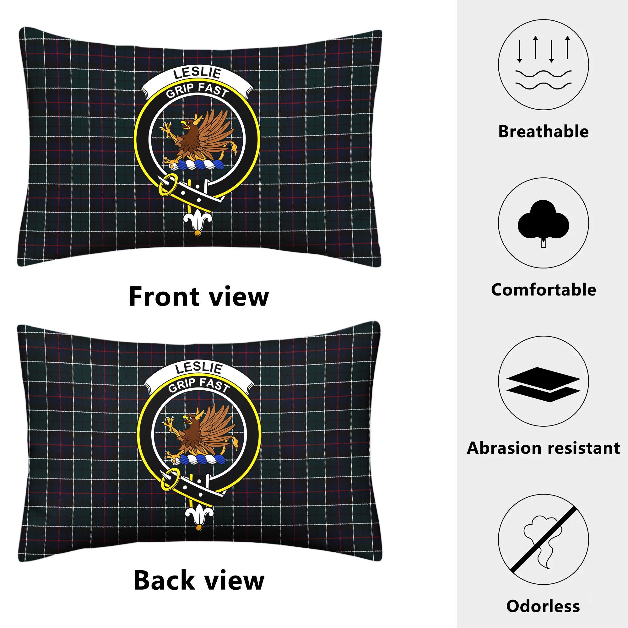 Leslie Hunting Modern Tartan Crest Pillow Cover