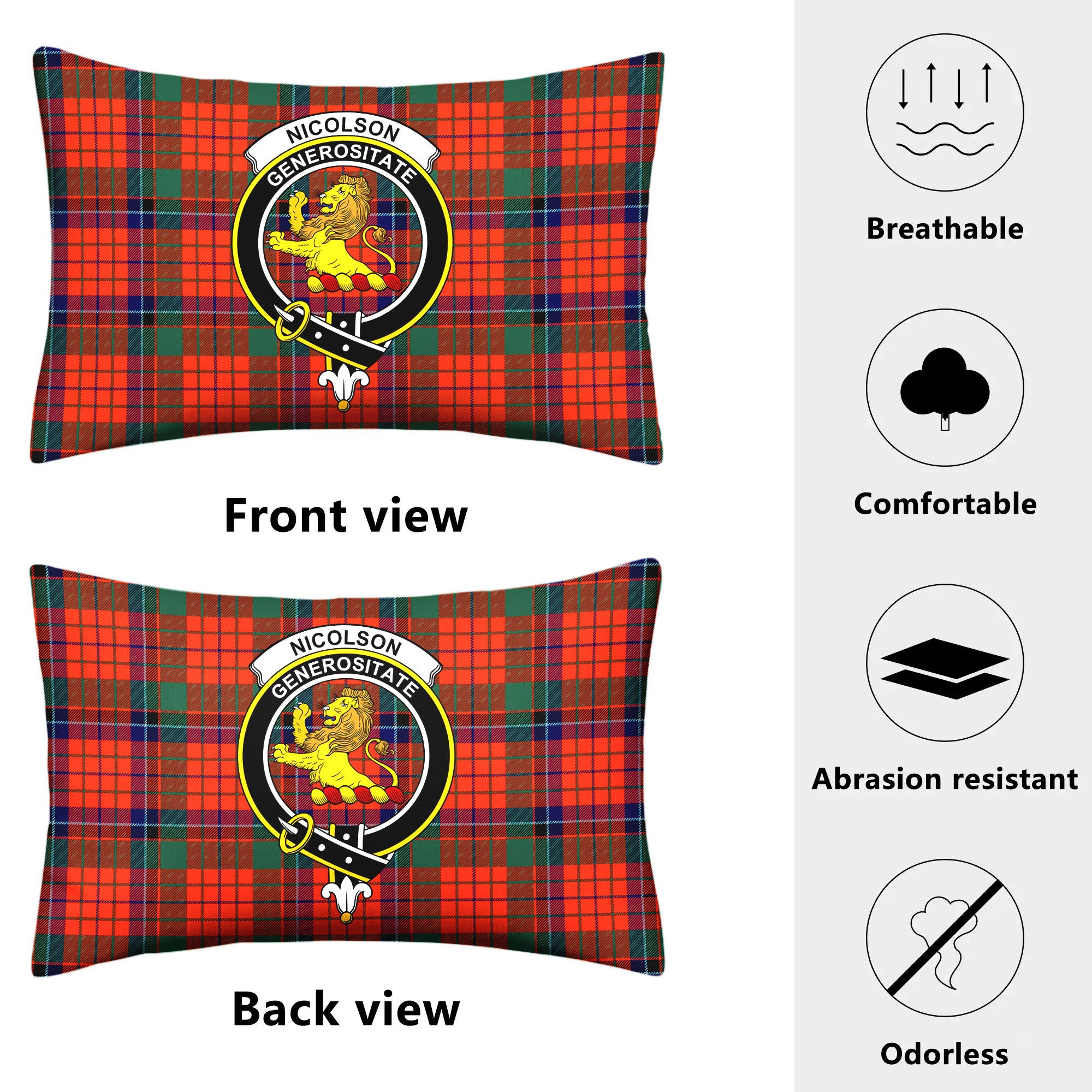 Nicolson Ancient Old Tartan Crest Pillow Cover