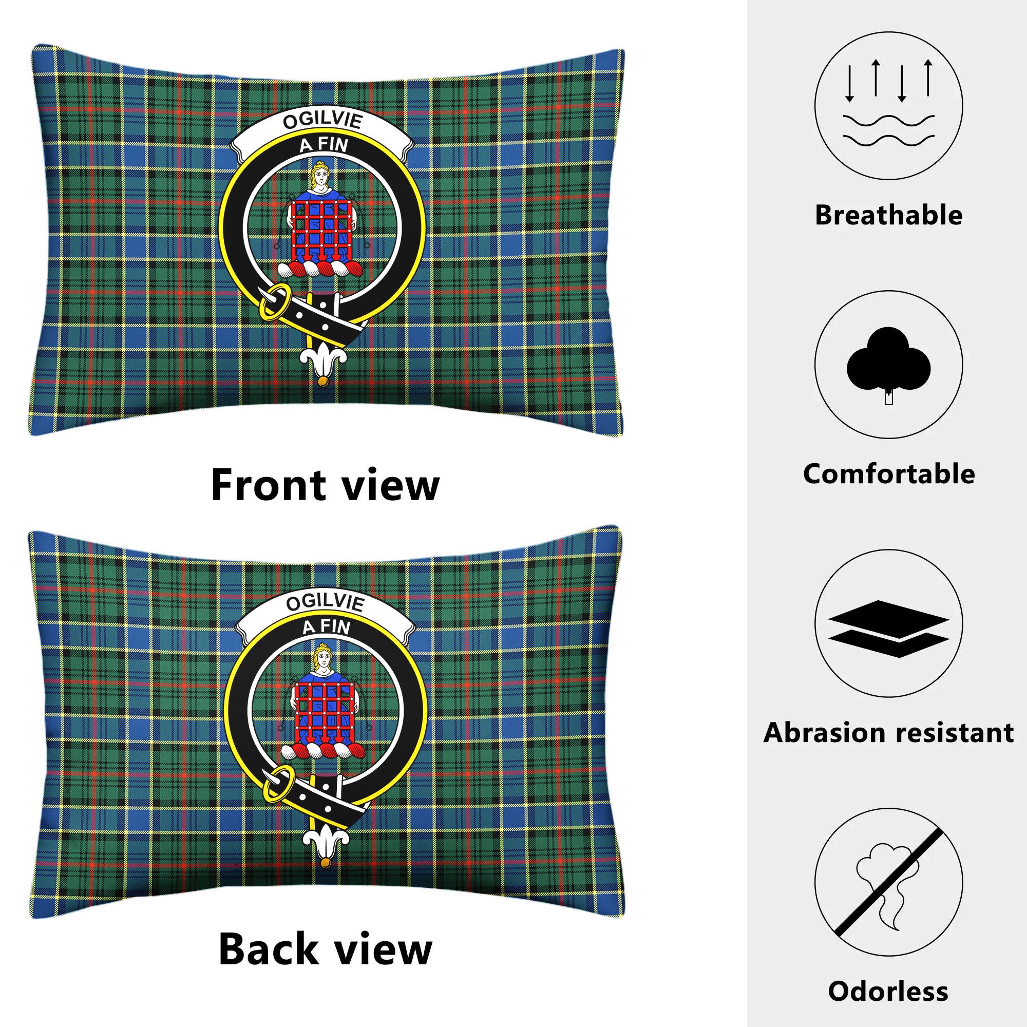 Ogilvie Hunting Ancient Tartan Crest Pillow Cover