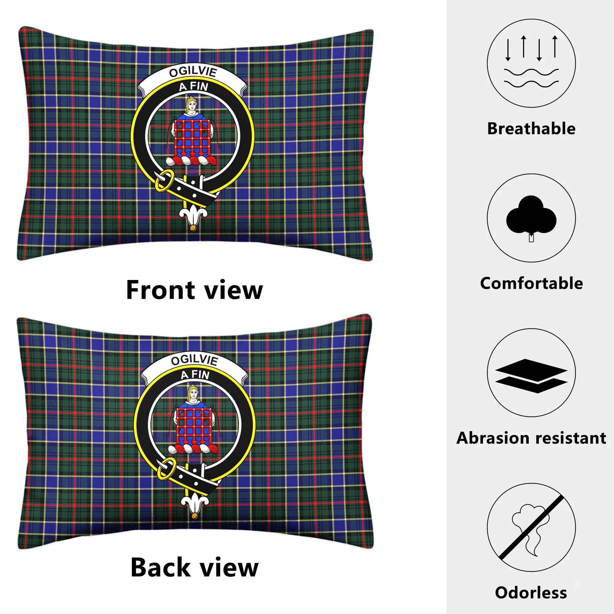 Ogilvie Hunting Modern Tartan Crest Pillow Cover