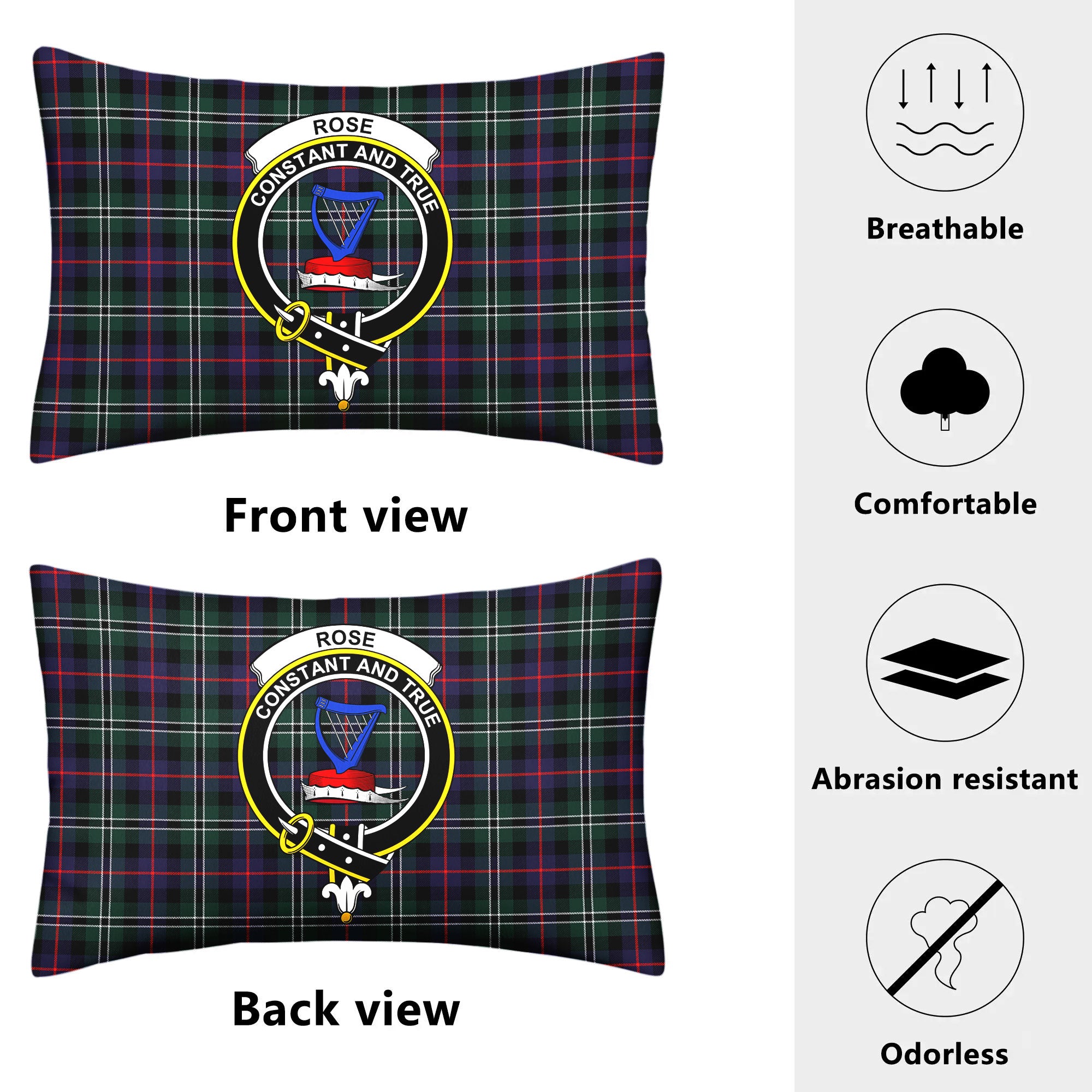 Rose Hunting Modern Tartan Crest Pillow Cover