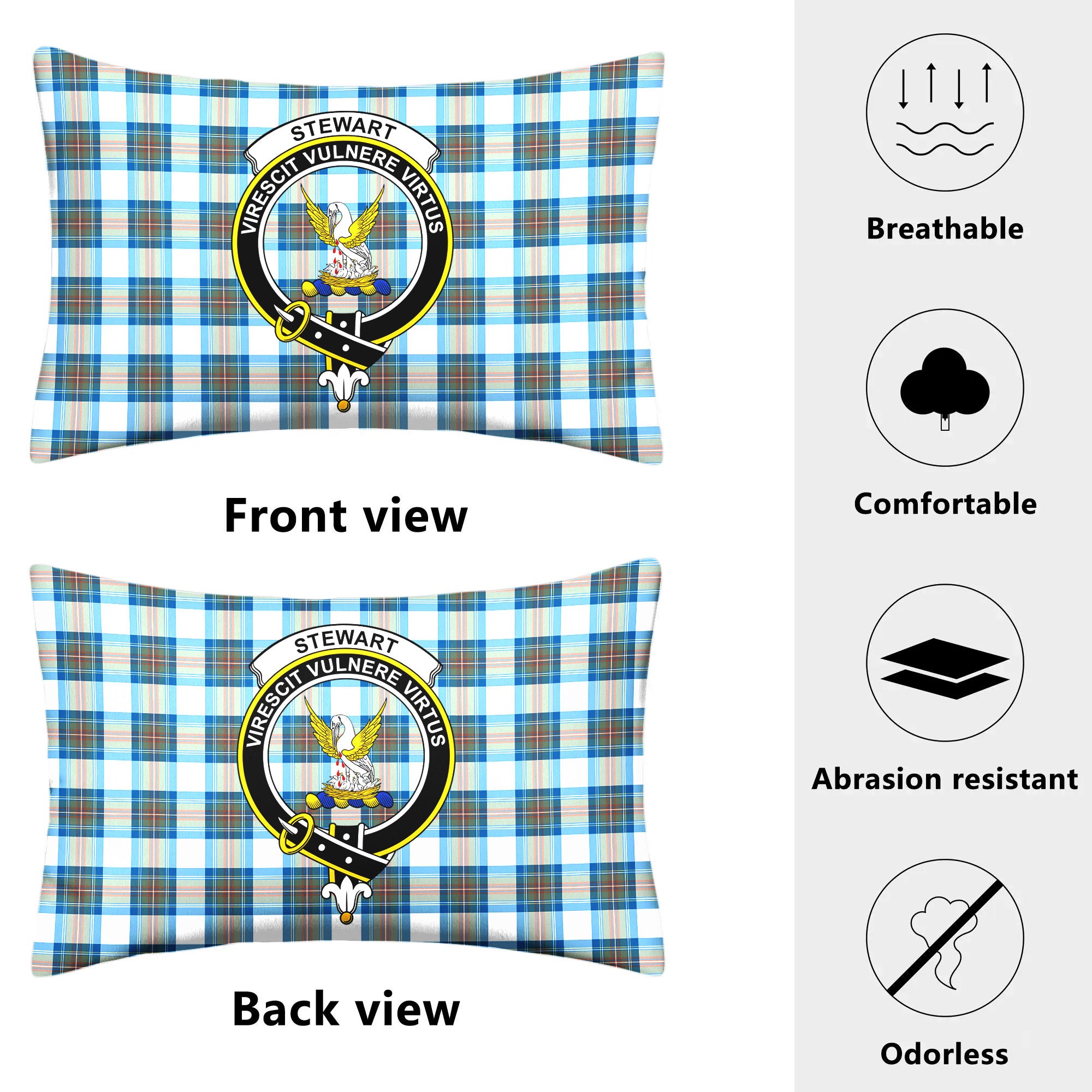 Stewart Muted Blue Tartan Crest Pillow Cover