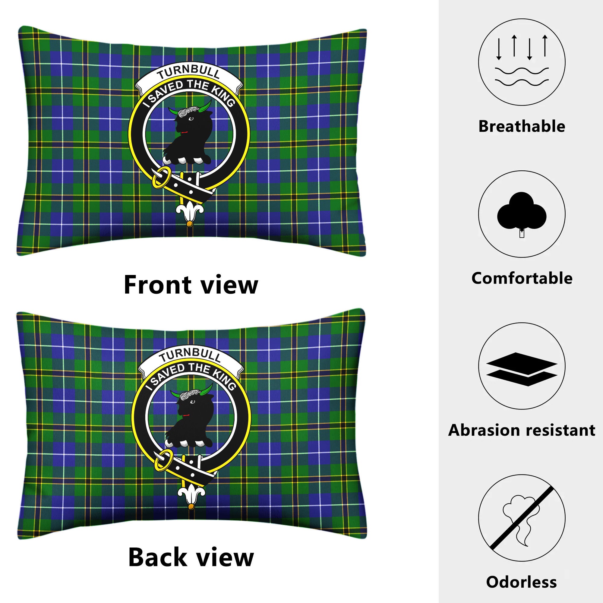 Turnbull Hunting Tartan Crest Pillow Cover