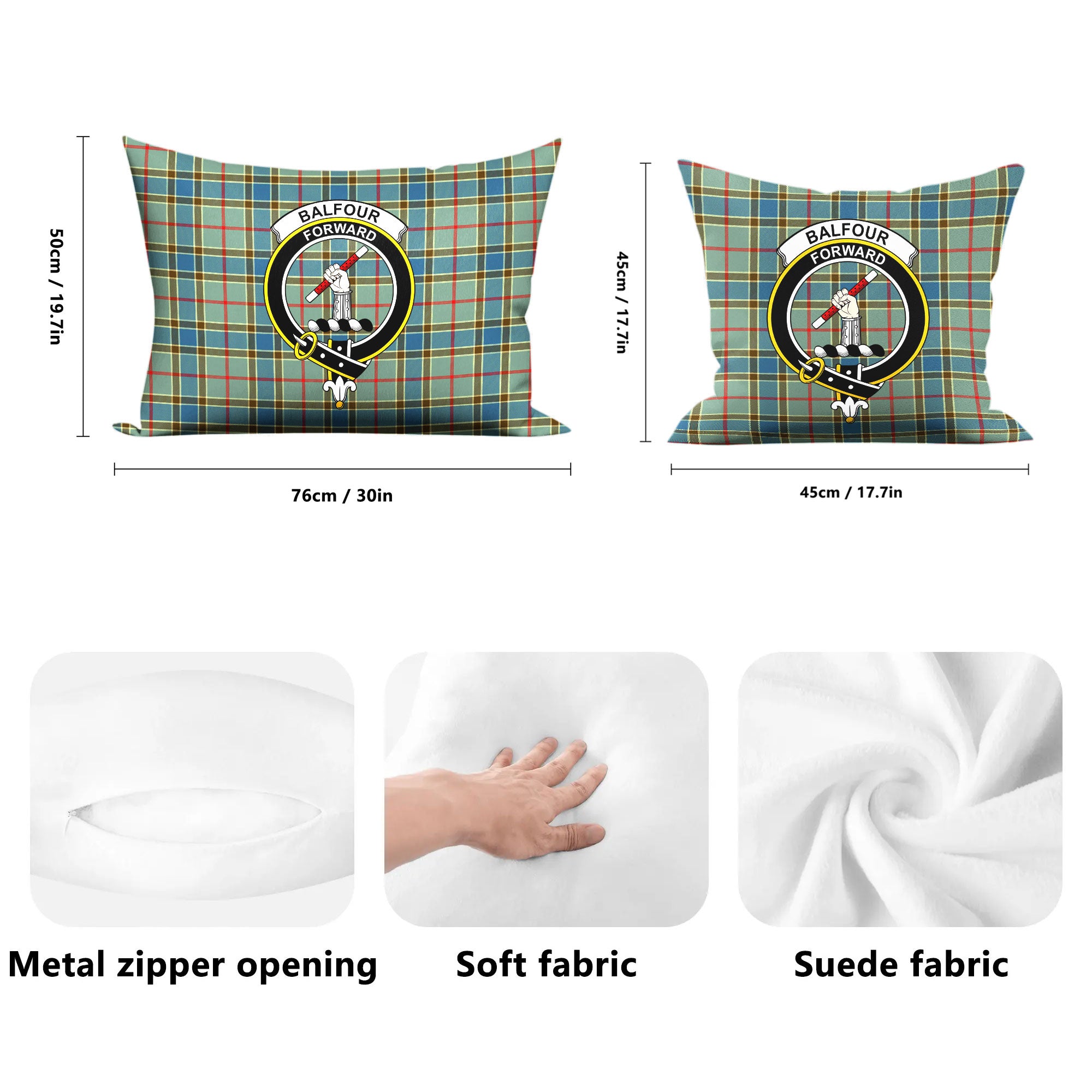 Balfour Blue Tartan Crest Pillow Cover