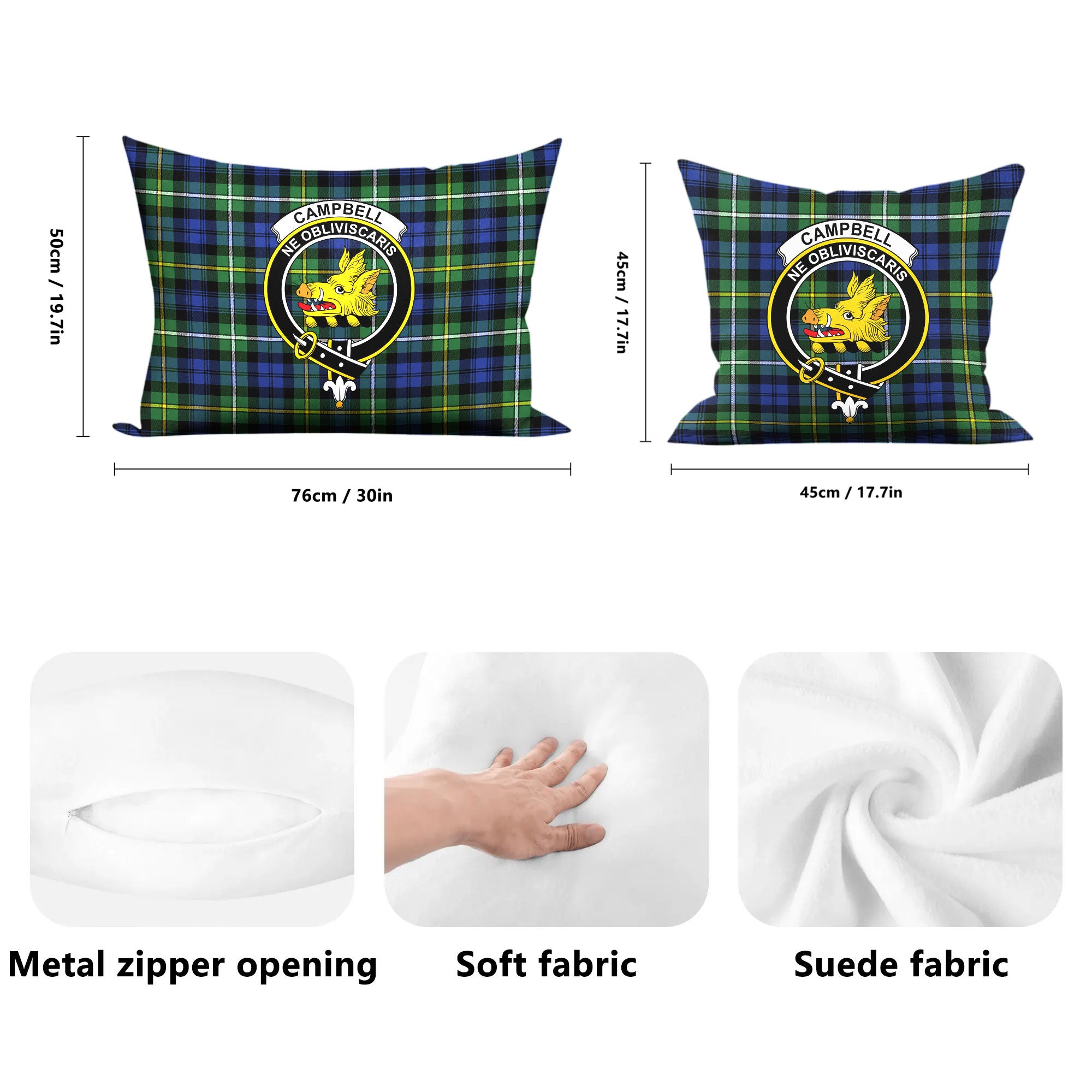 Campbell Argyll Ancient Tartan Crest Pillow Cover