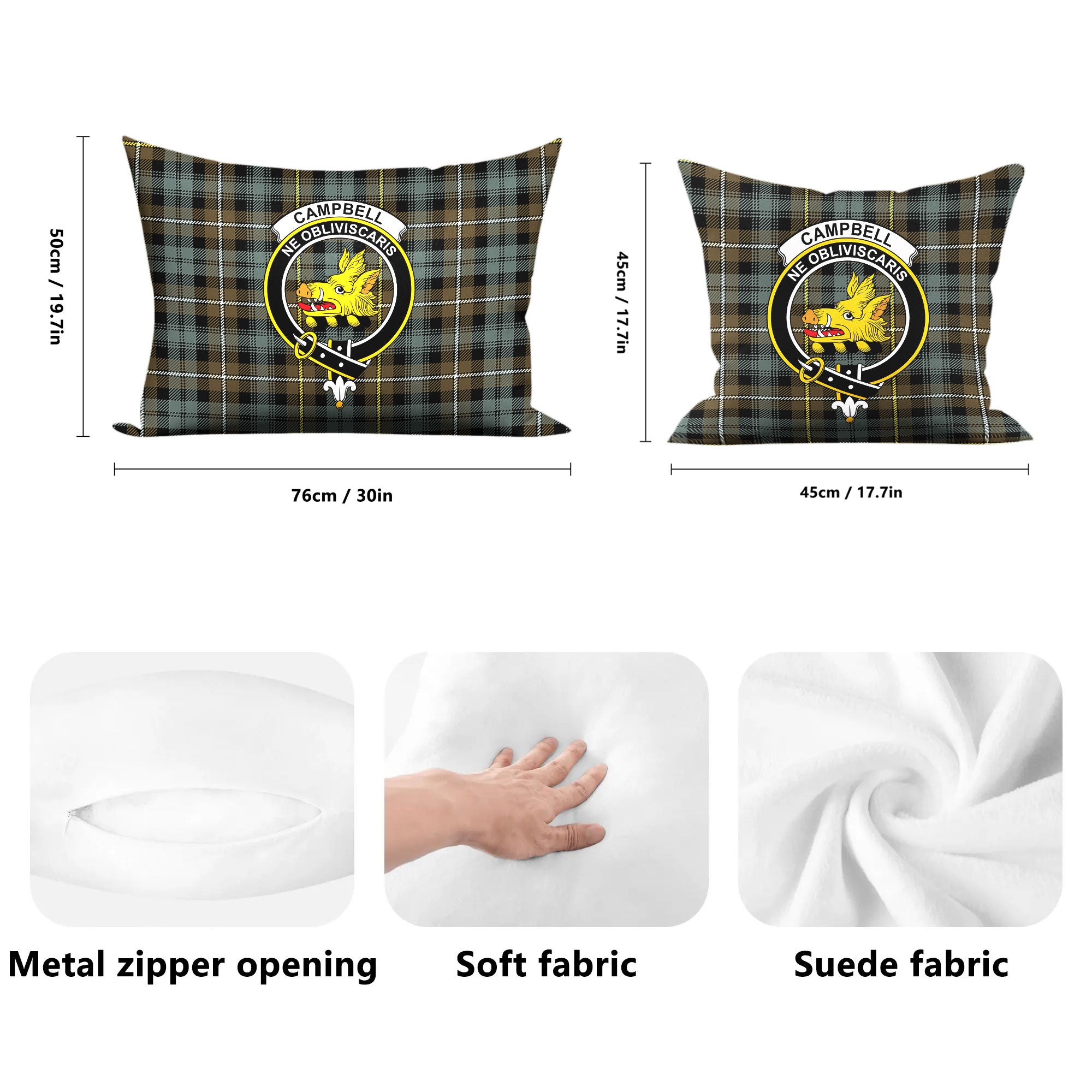 Campbell Argyll Weathered Tartan Crest Pillow Cover