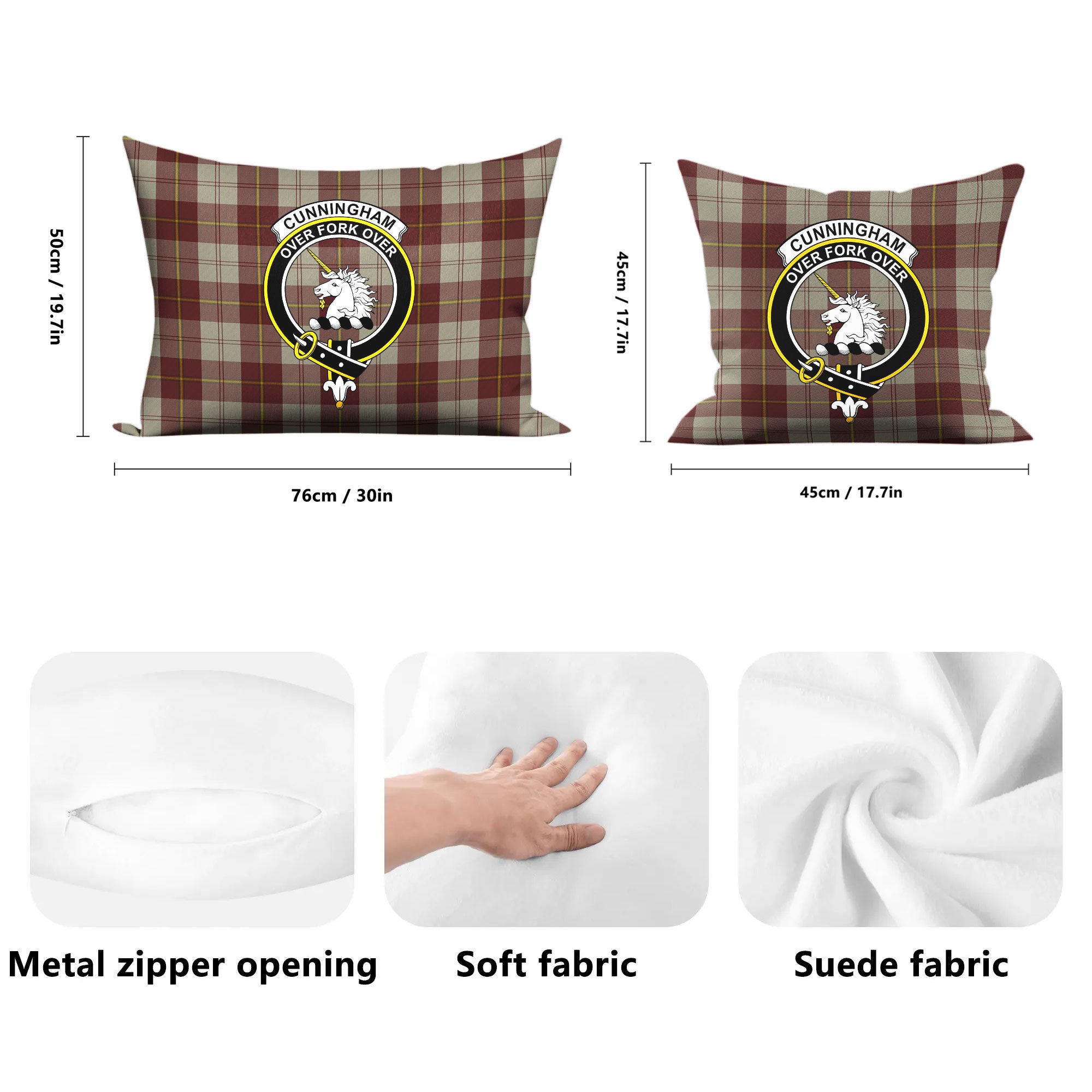 Cunningham Burgundy Dancers Tartan Crest Pillow Cover