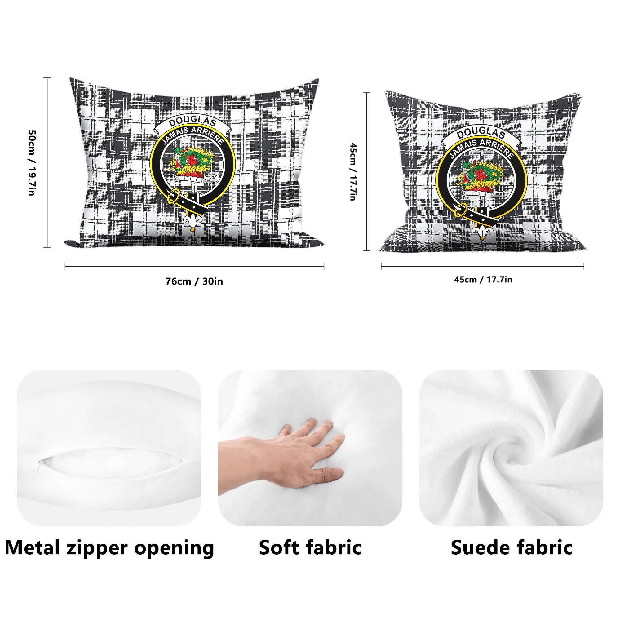 Douglas Grey Modern Tartan Crest Pillow Cover