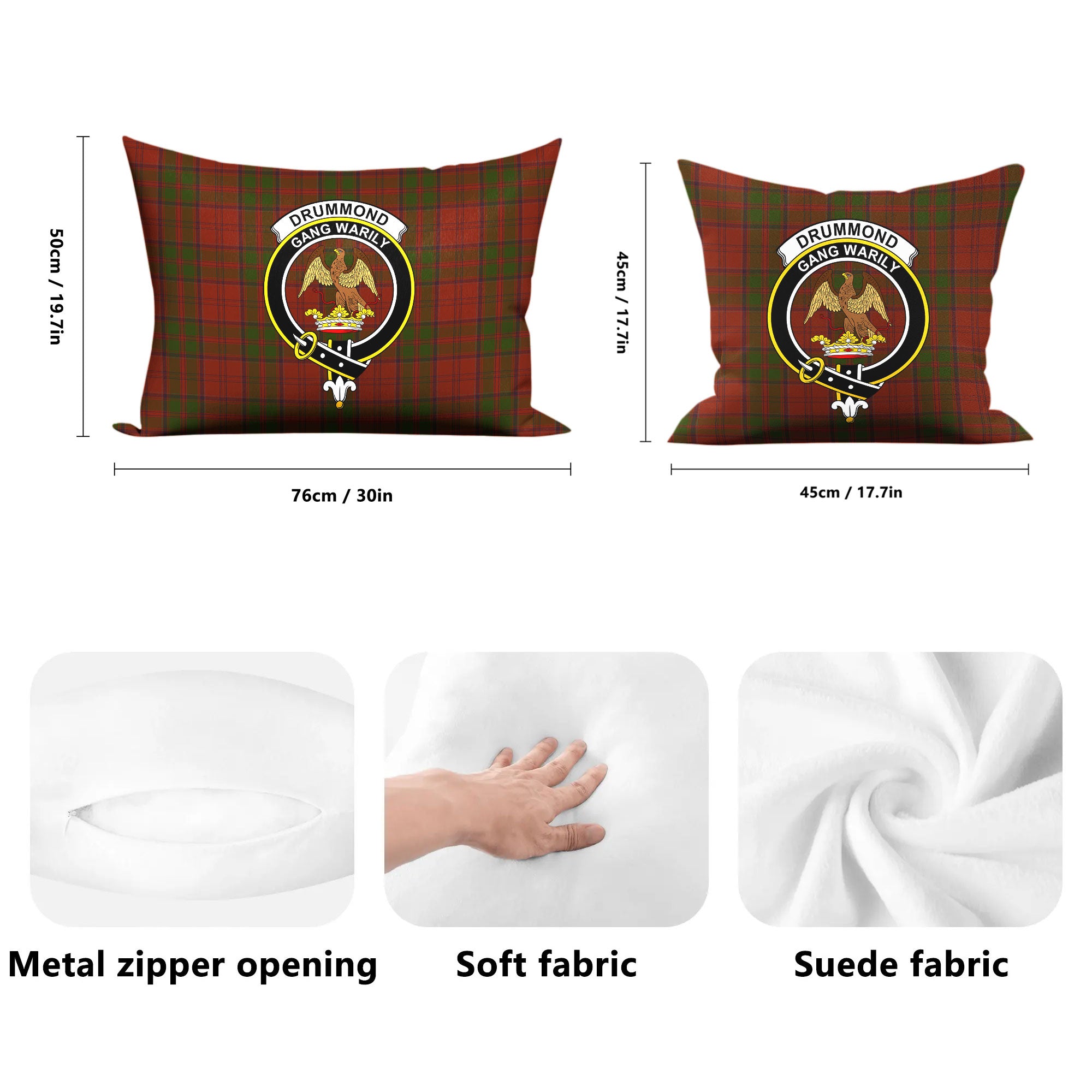 Drummond Clan Tartan Crest Pillow Cover