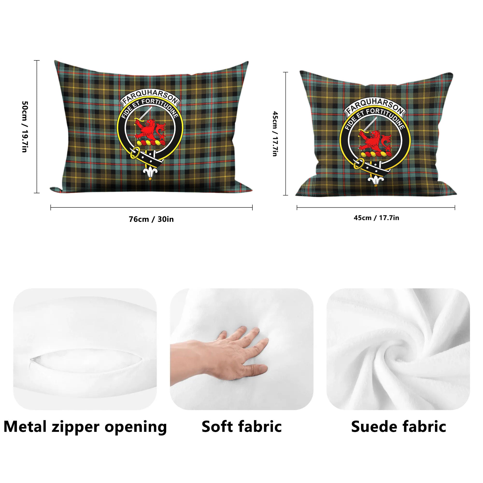 Farquharson Weathered Tartan Crest Pillow Cover