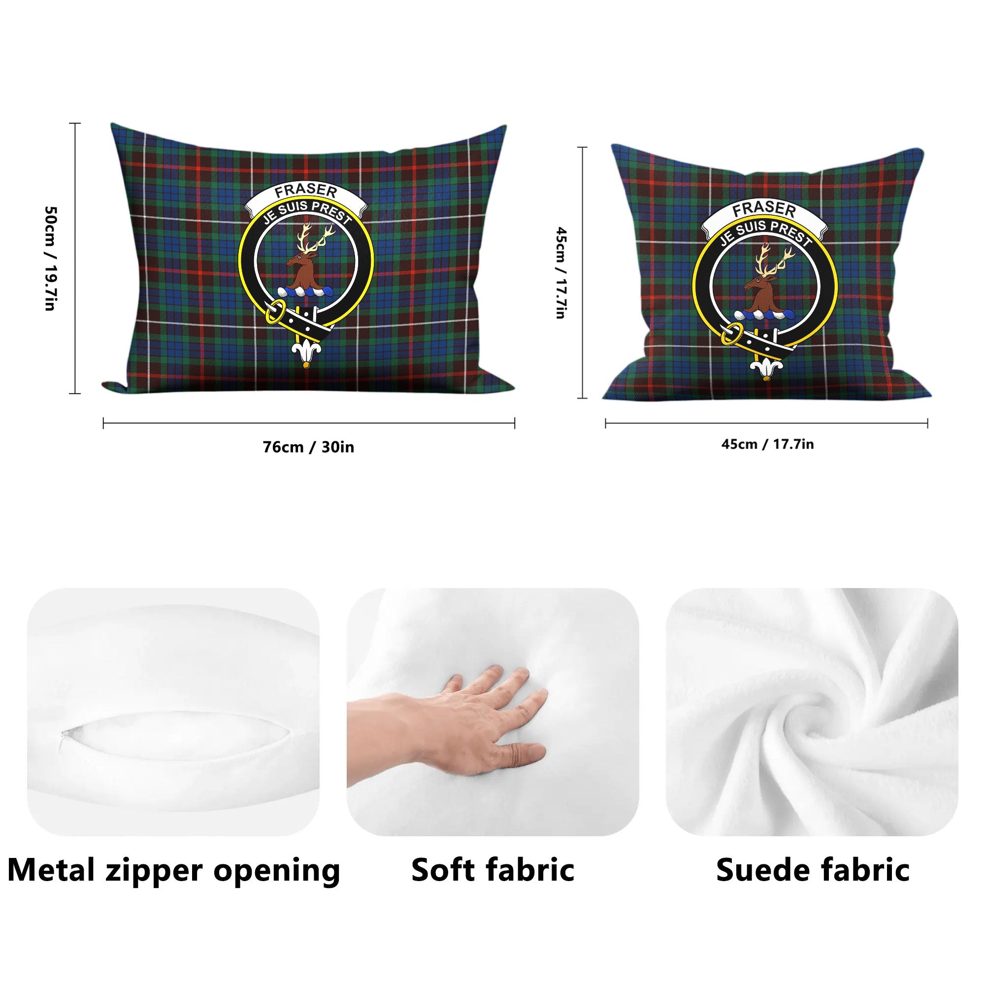 Fraser (of Lovat) Hunting Ancient Tartan Crest Pillow Cover