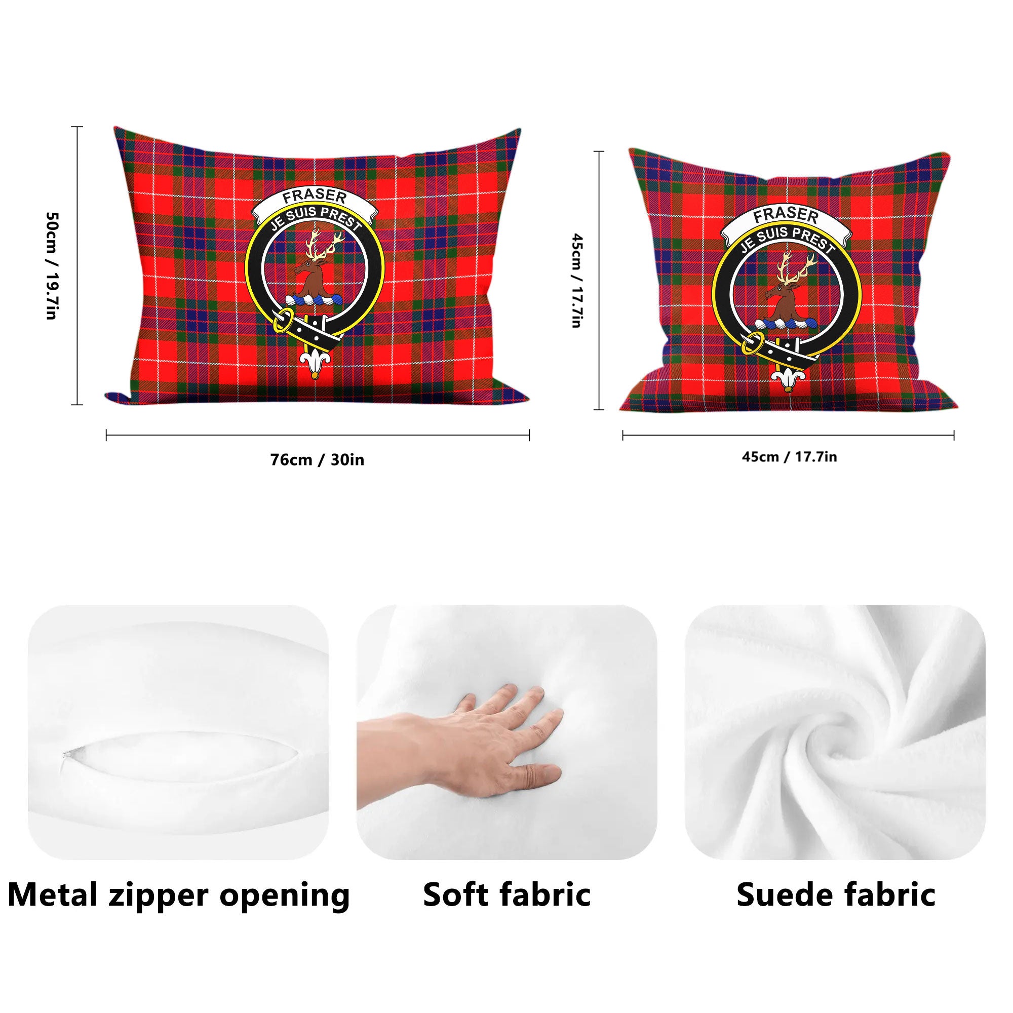 Fraser (of Lovat) Modern Tartan Crest Pillow Cover