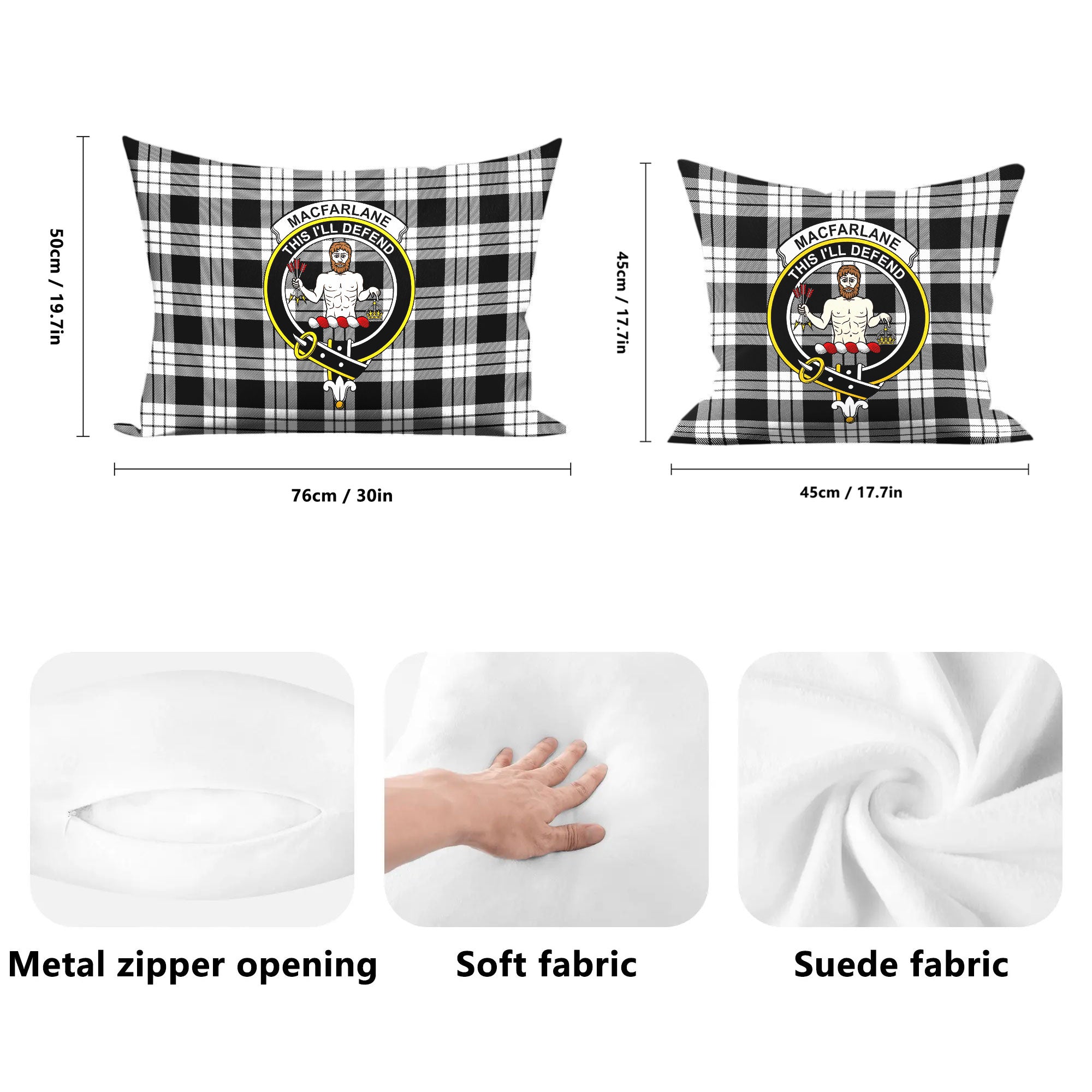 MacFarlane Black - White Tartan Crest Pillow Cover