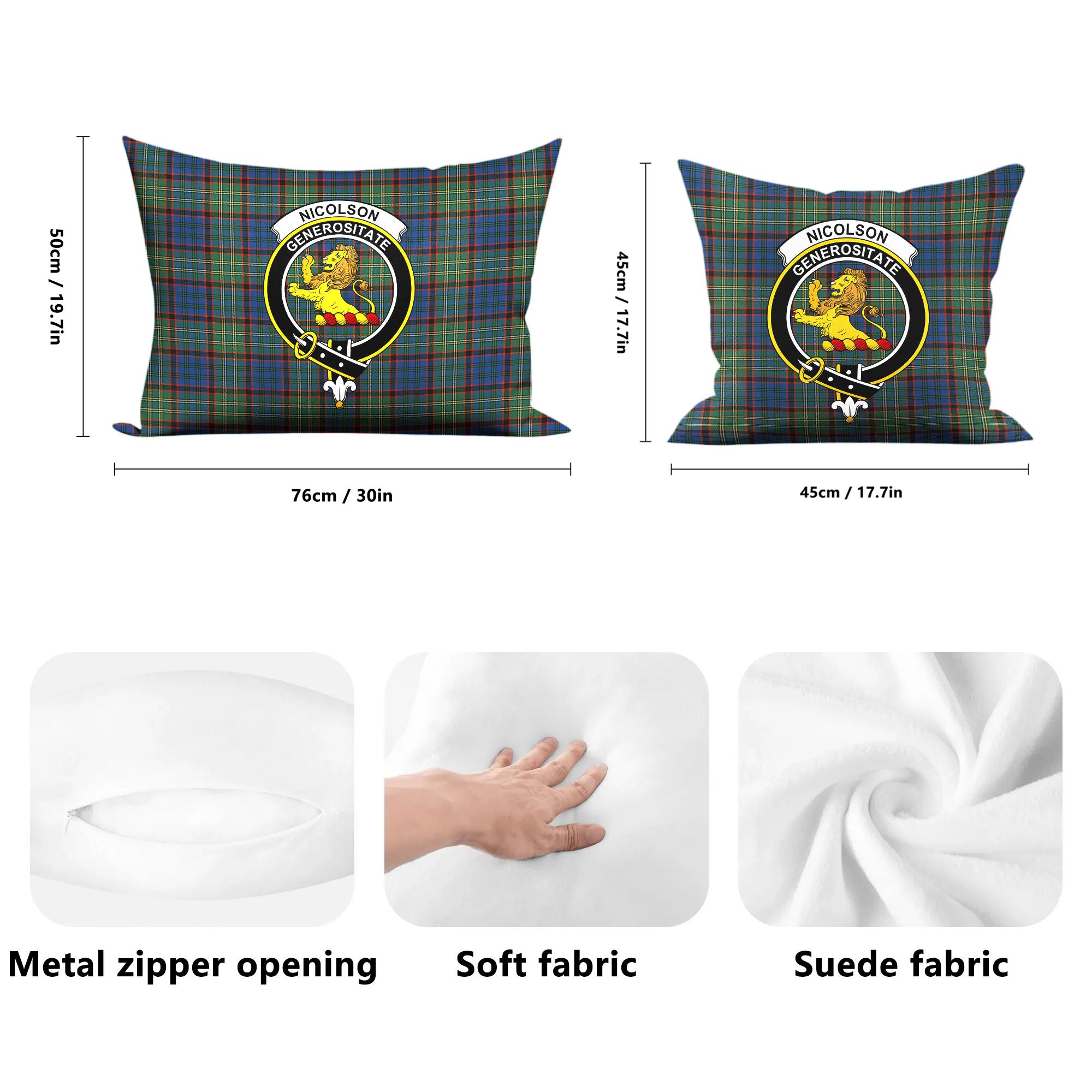 Nicolson Hunting Ancient Tartan Crest Pillow Cover