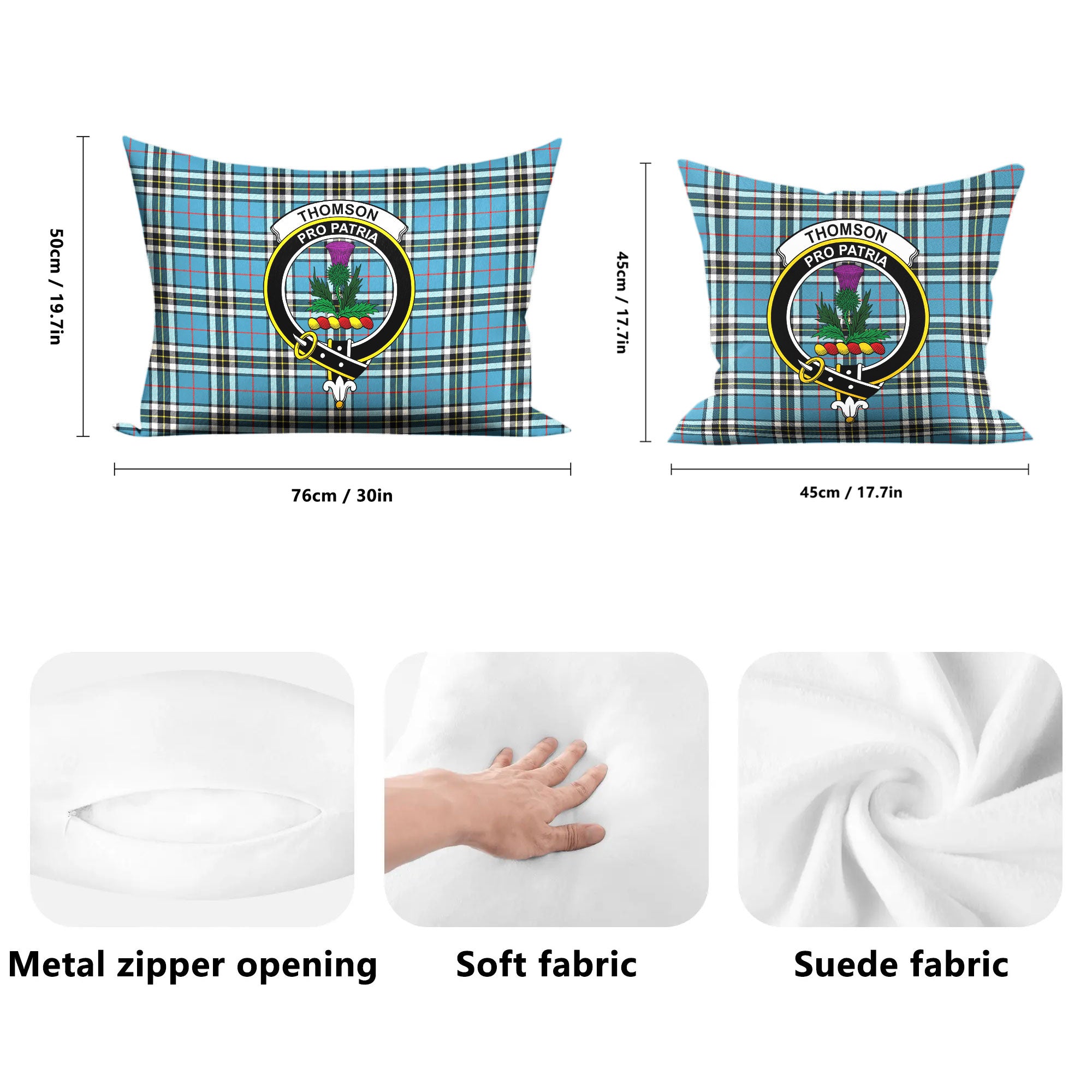 Thomson Blue Tartan Crest Pillow Cover