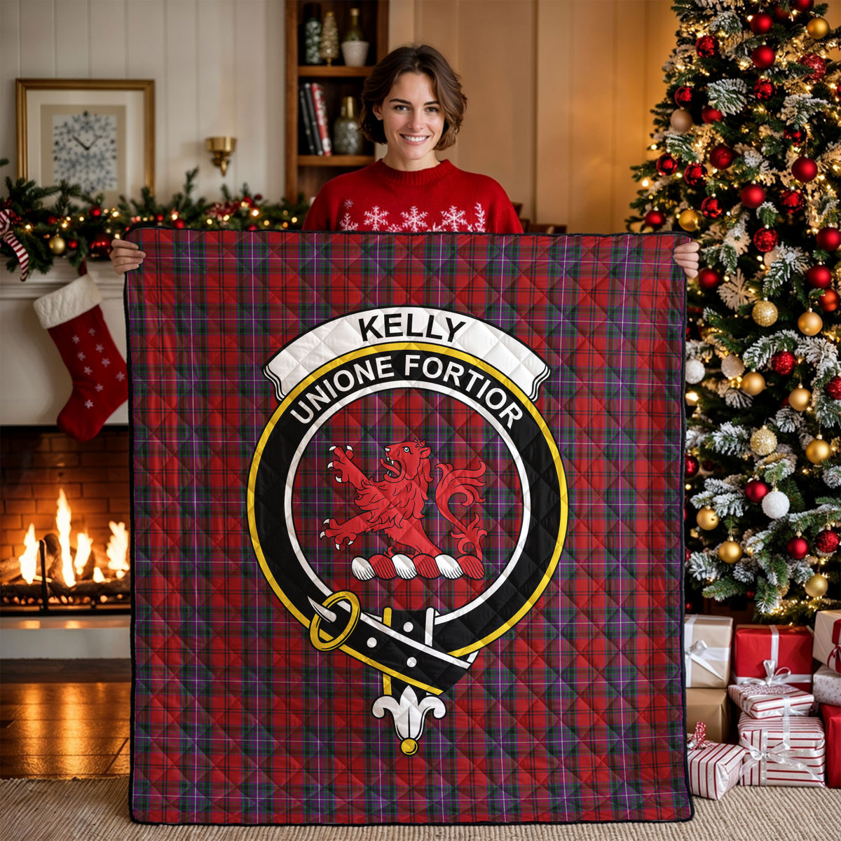 Kelly of Sleat Red Tartan Crest Quilt