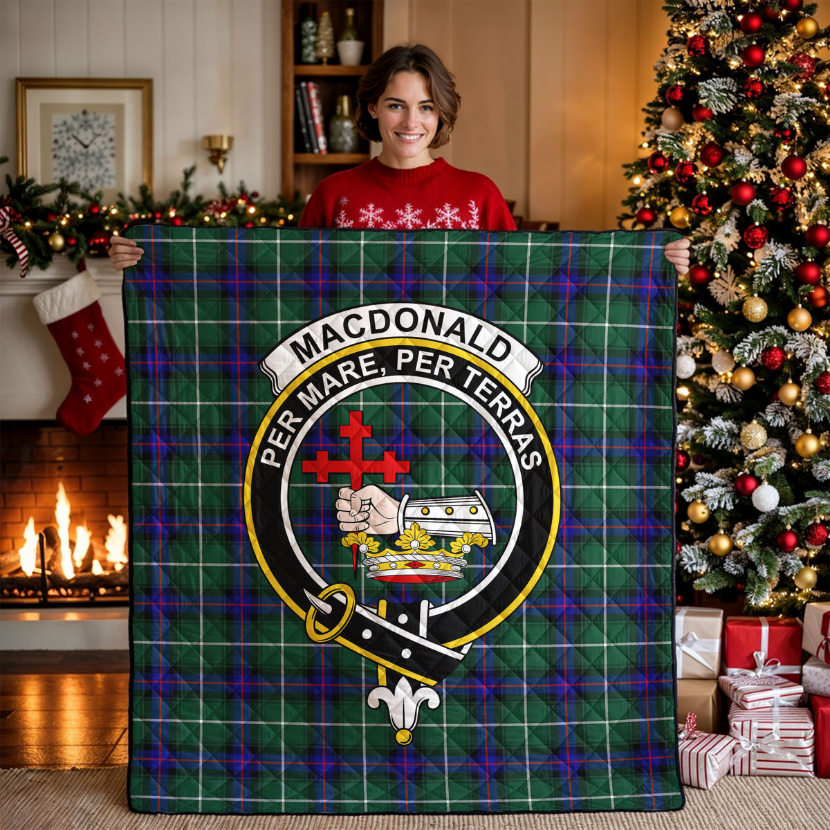 MacDonald of the Isles Hunting Modern Tartan Crest Quilt