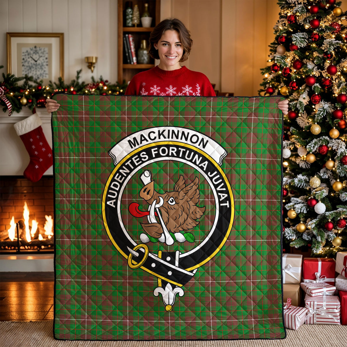 MacKinnon Hunting Modern Tartan Crest Quilt