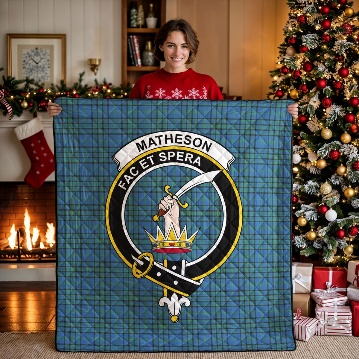 Matheson Hunting Ancient Tartan Crest Quilt