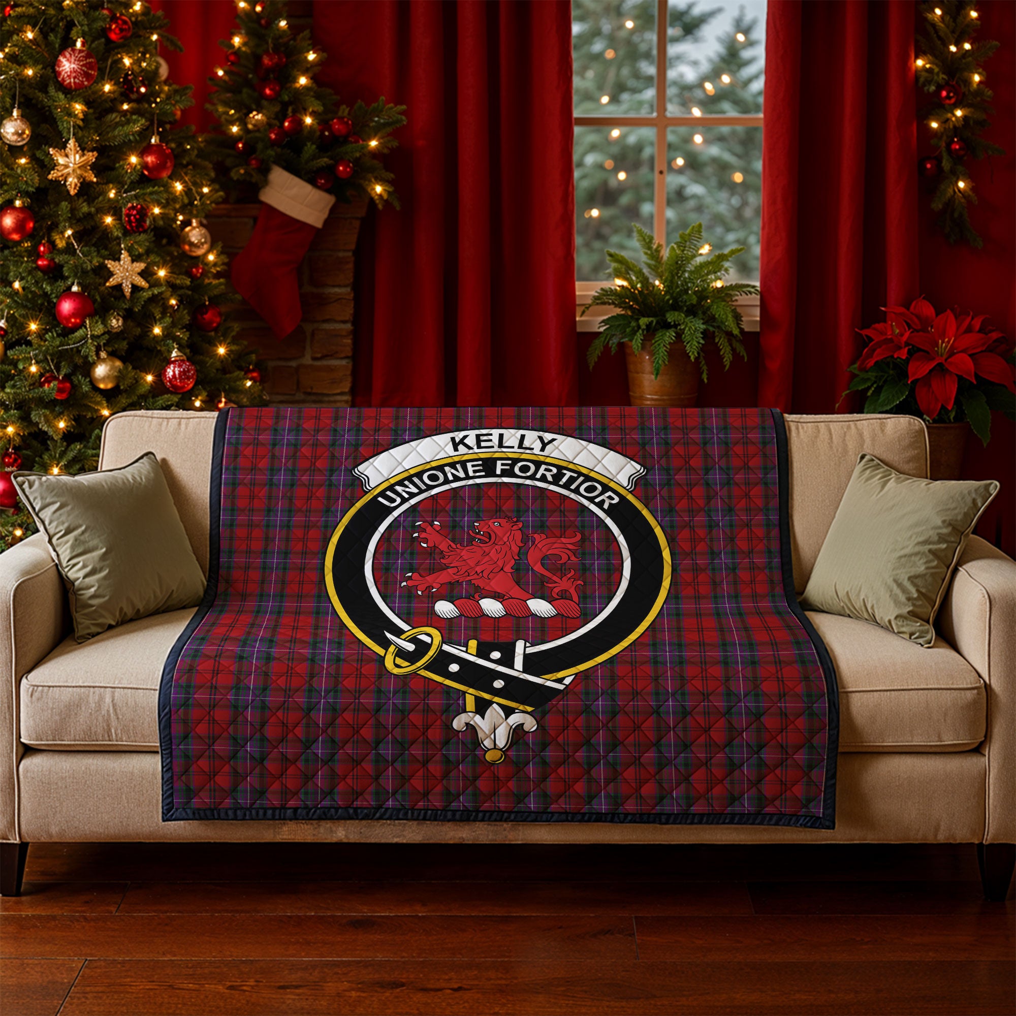 Kelly of Sleat Red Tartan Crest Quilt