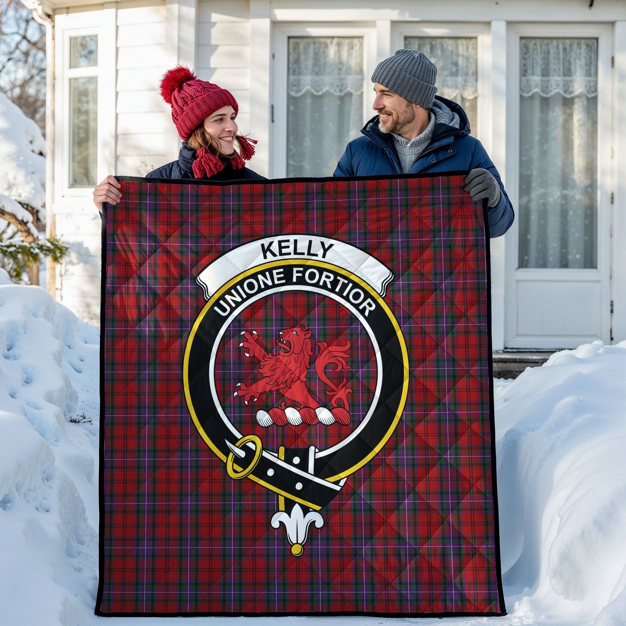 Kelly of Sleat Red Tartan Crest Quilt