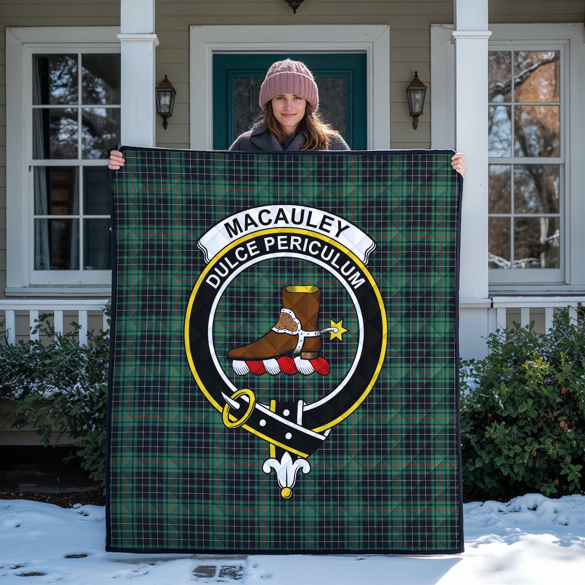 MacAuley Hunting Ancient Tartan Crest Quilt