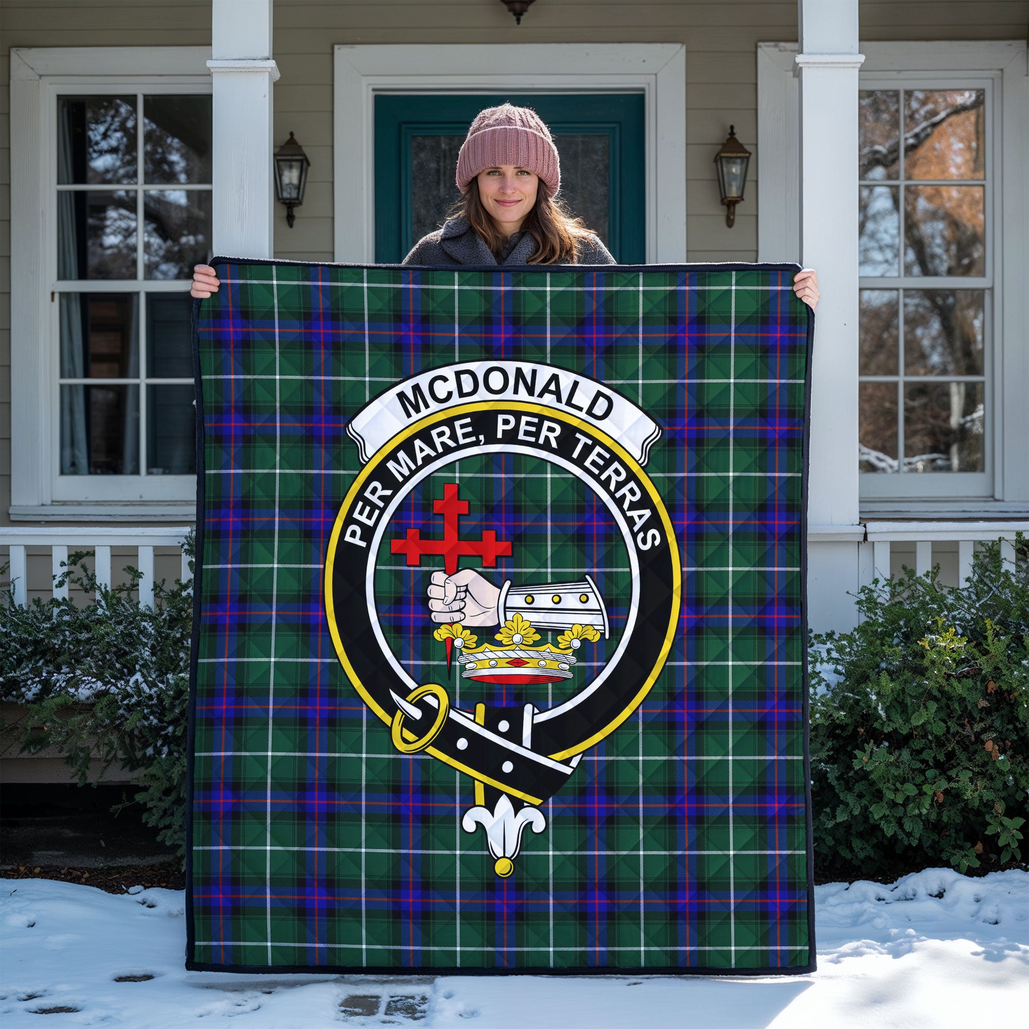McDonald of the Isles Hunting Modern Tartan Crest Quilt