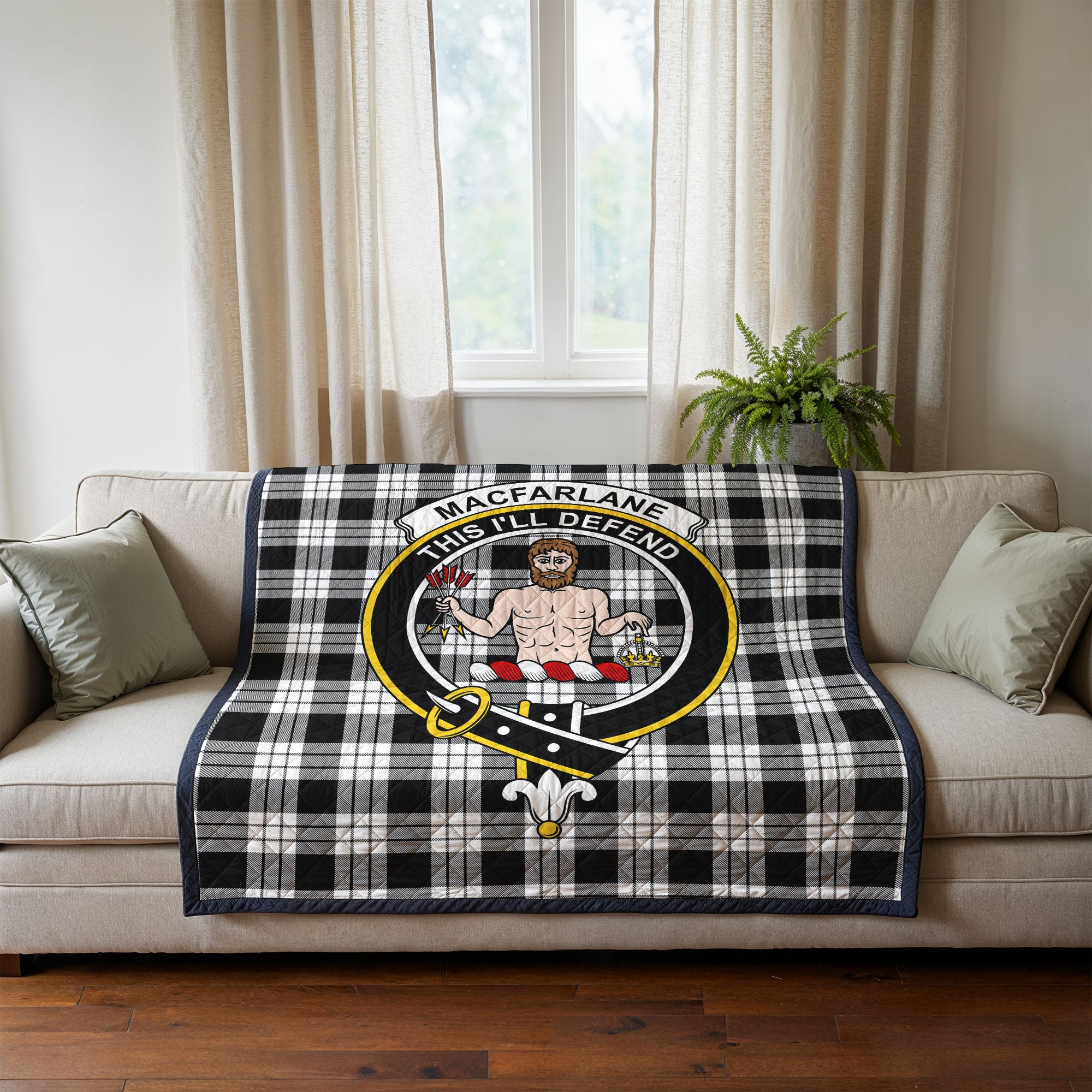 MacFarlane Black - White Tartan Crest Quilt