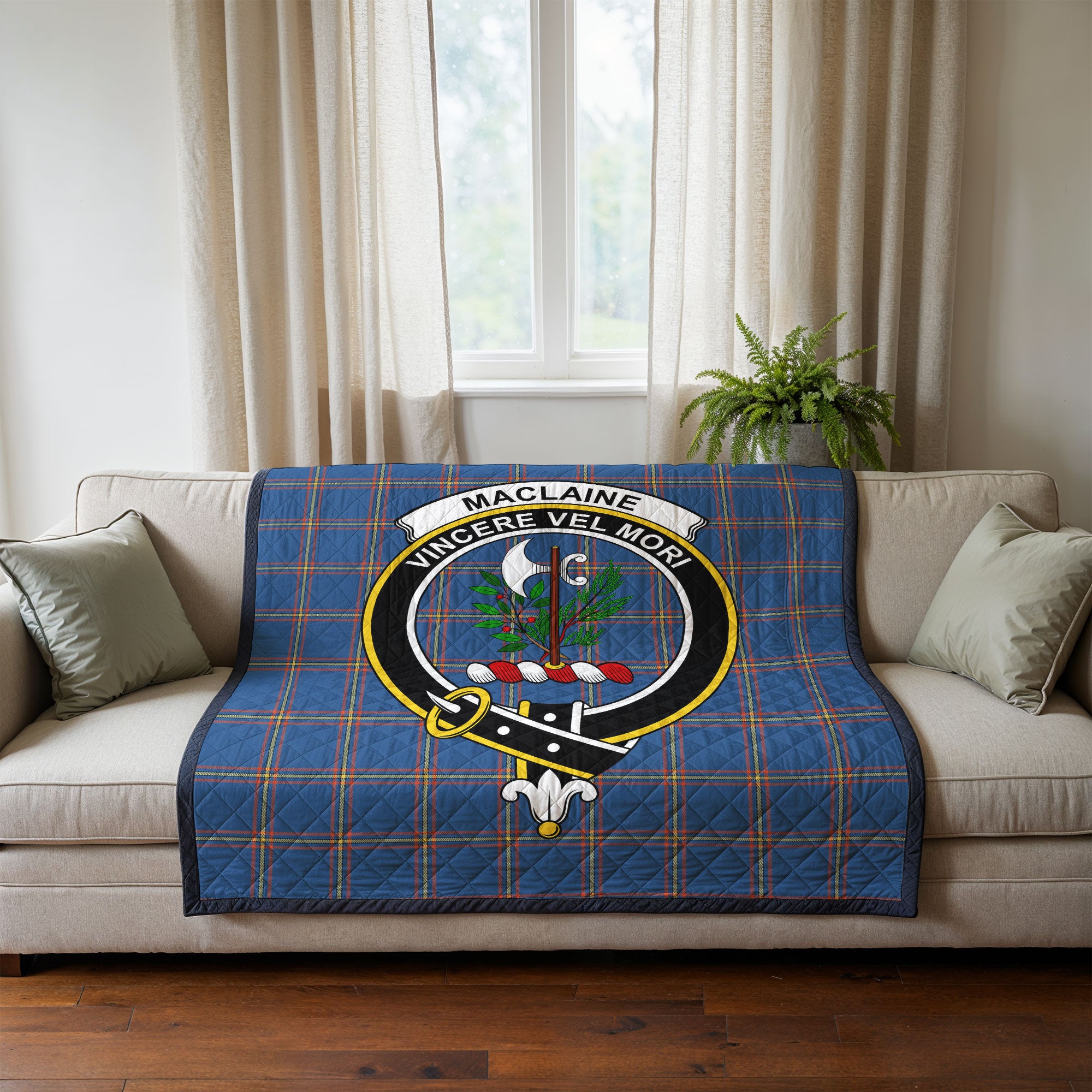 MacLaine of Loch Buie Hunting Ancient Tartan Crest Quilt