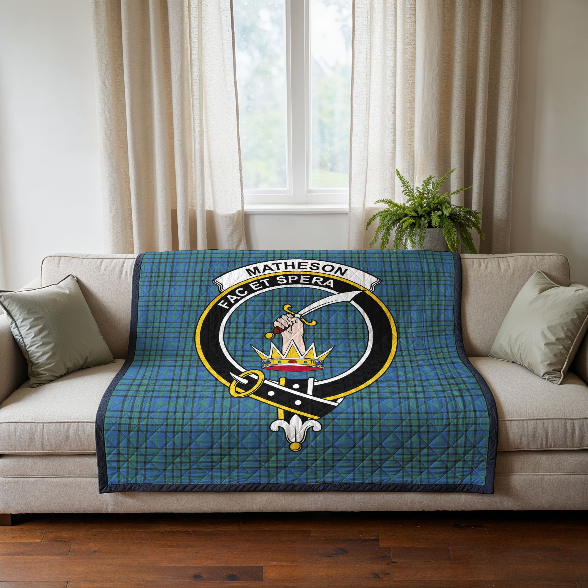 Matheson Hunting Ancient Tartan Crest Quilt