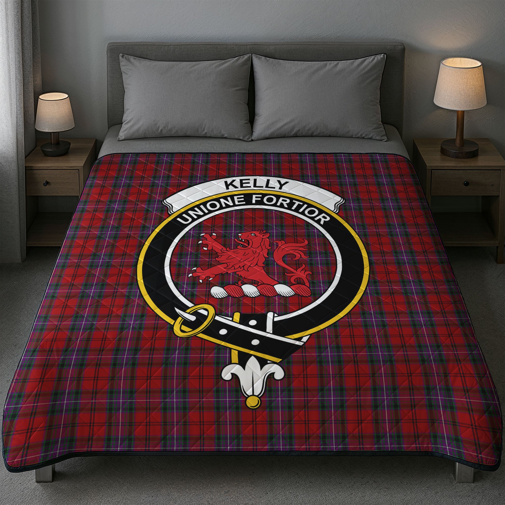 Kelly of Sleat Red Tartan Crest Quilt