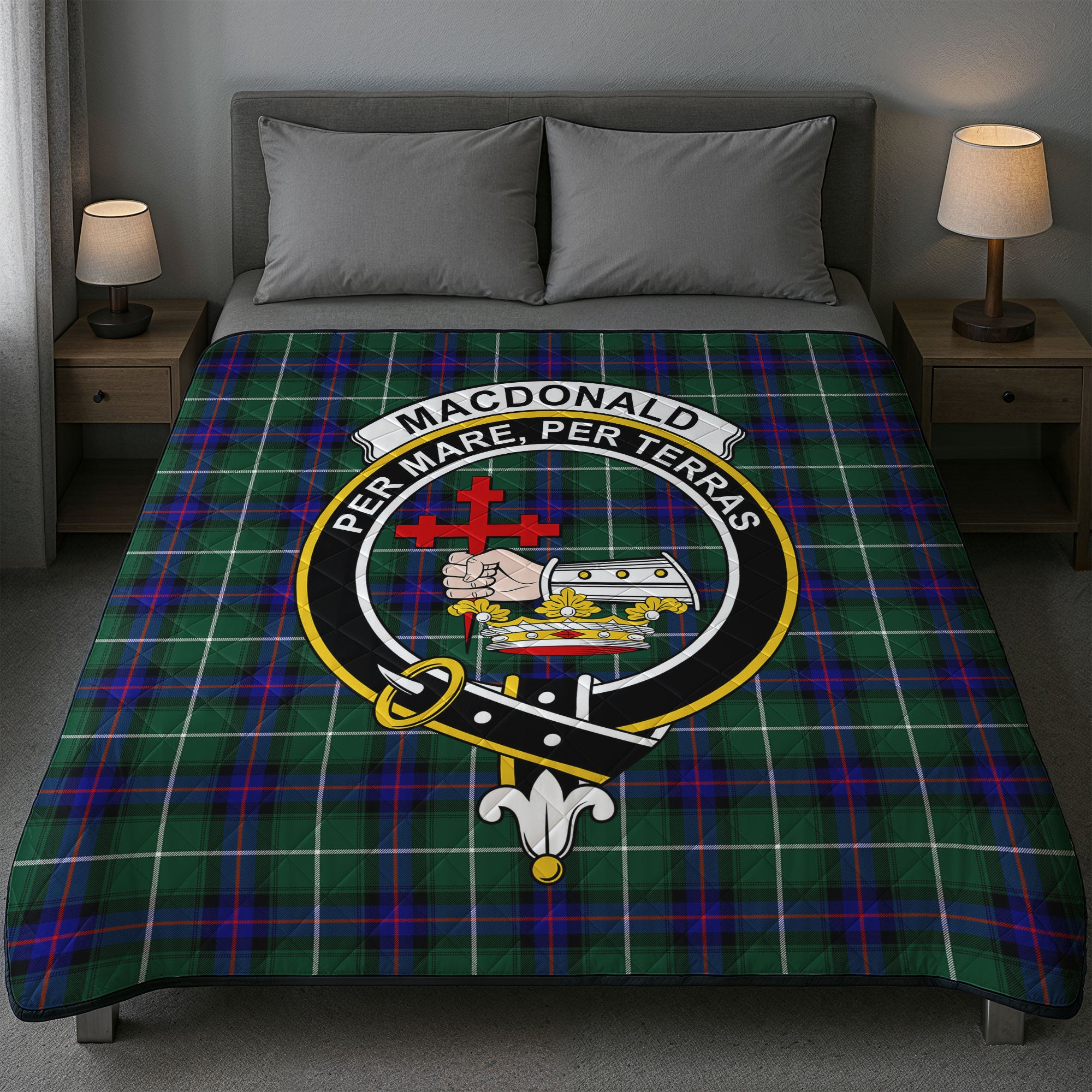 MacDonald of the Isles Hunting Modern Tartan Crest Quilt