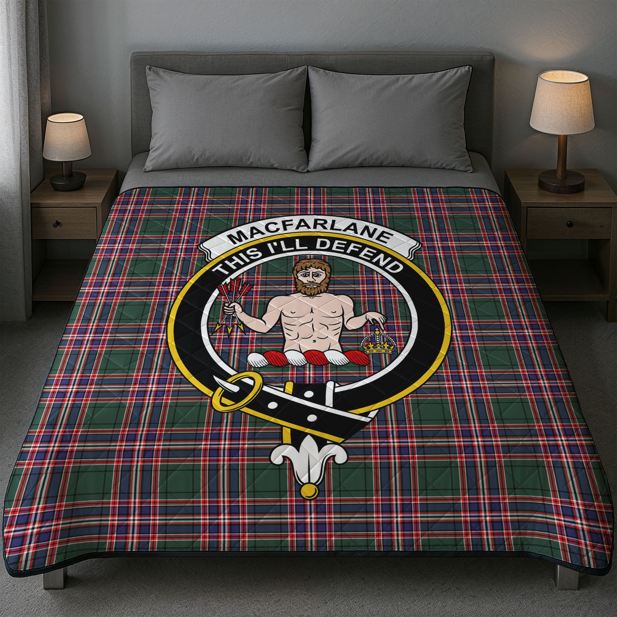 MacFarlane Hunting Modern Tartan Crest Quilt