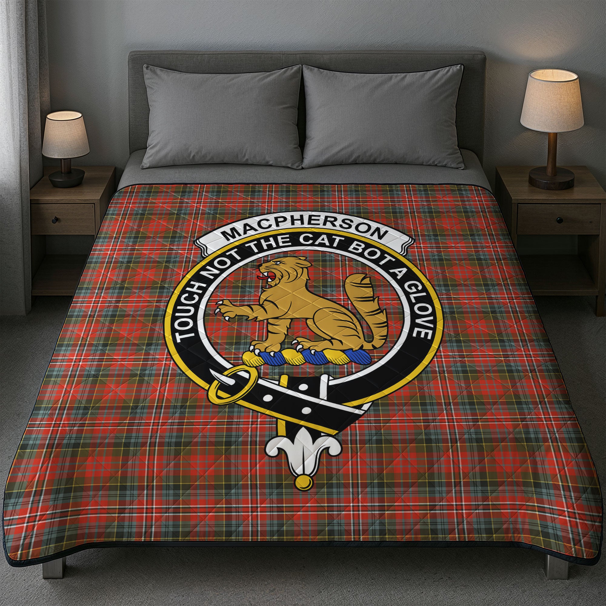 MacPherson Weathered Tartan Crest Quilt