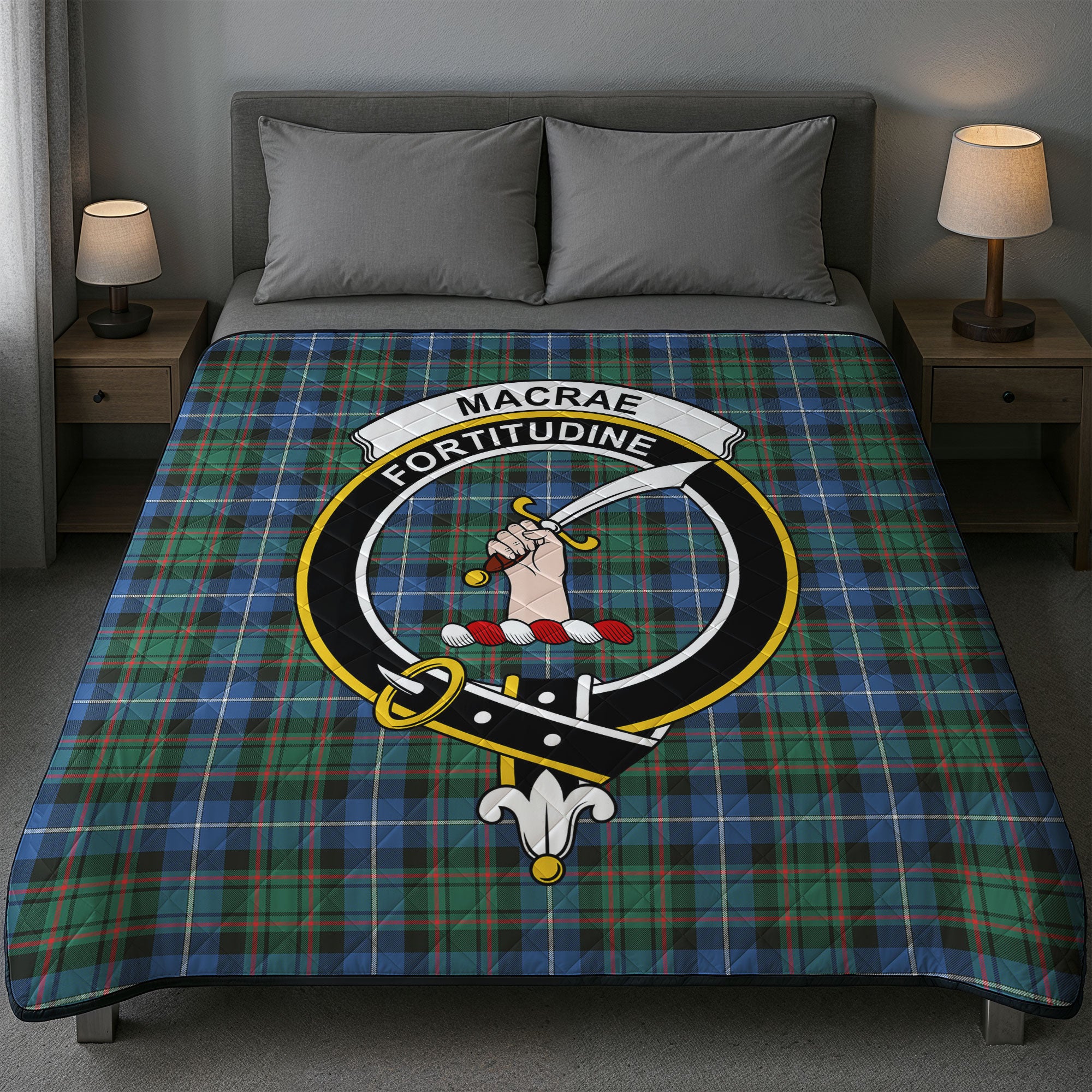 MacRae Hunting Ancient Tartan Crest Quilt