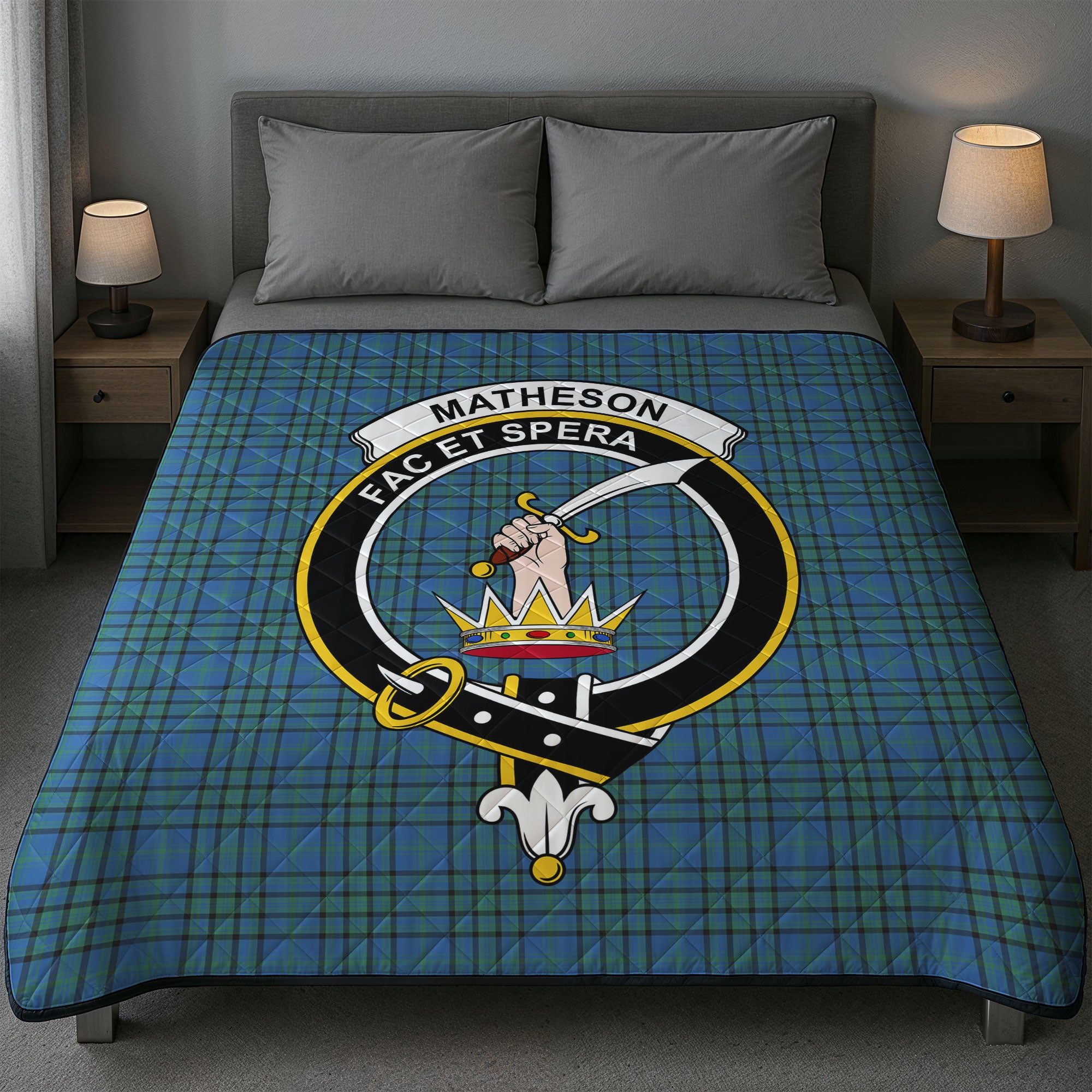 Matheson Hunting Ancient Tartan Crest Quilt