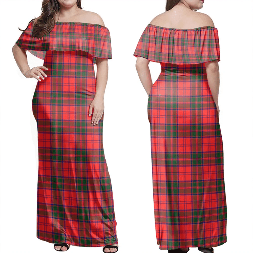 Drummond Modern Tartan Off Shoulder Long Dress